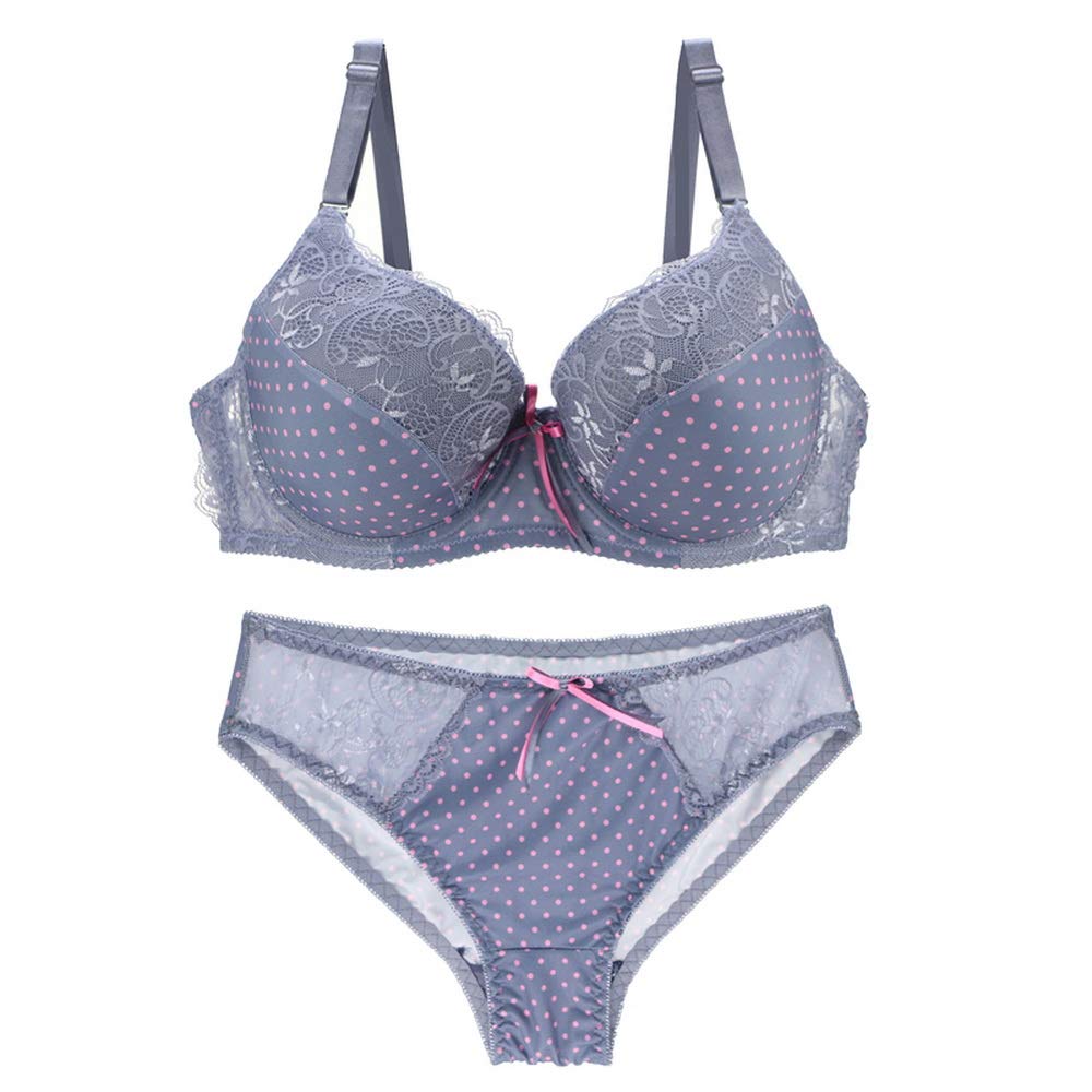 Women Bra and Panty Set Satin Bowknot Lace Polka Dot Underwire Bras Lingerie Set