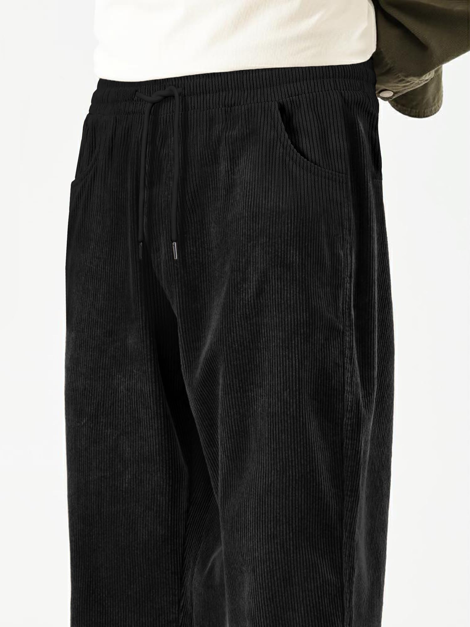 Men's Casual Corduroy Pants Elastic Waist Drawstring Baggy Sweatpants Loose Fit