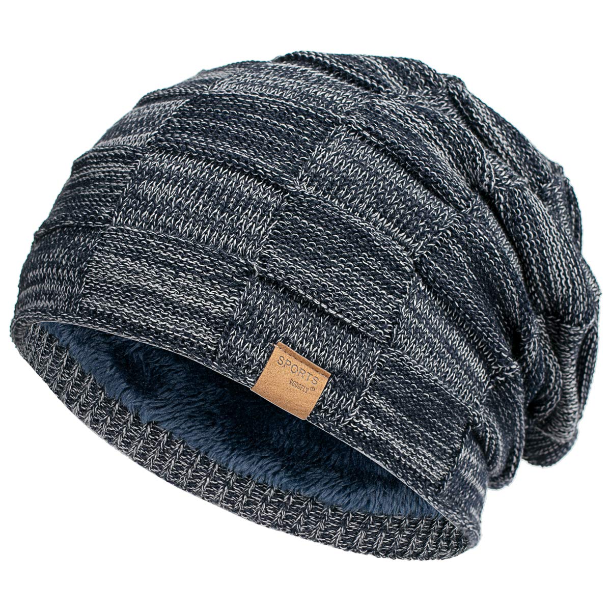 Men's winter beanie with brim for warmth, double-knit cuffs, no brim