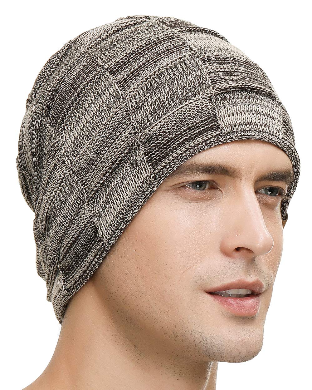 Men's winter beanie with brim for warmth, double-knit cuffs, no brim