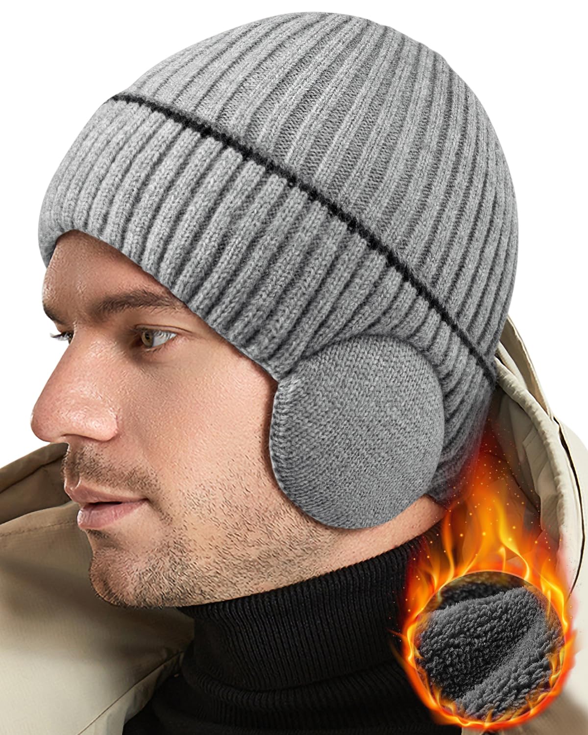 Winter beanie with earflaps - Men's and women's knitted woolen hats without crowns, warm sock hats, outdoor skull caps