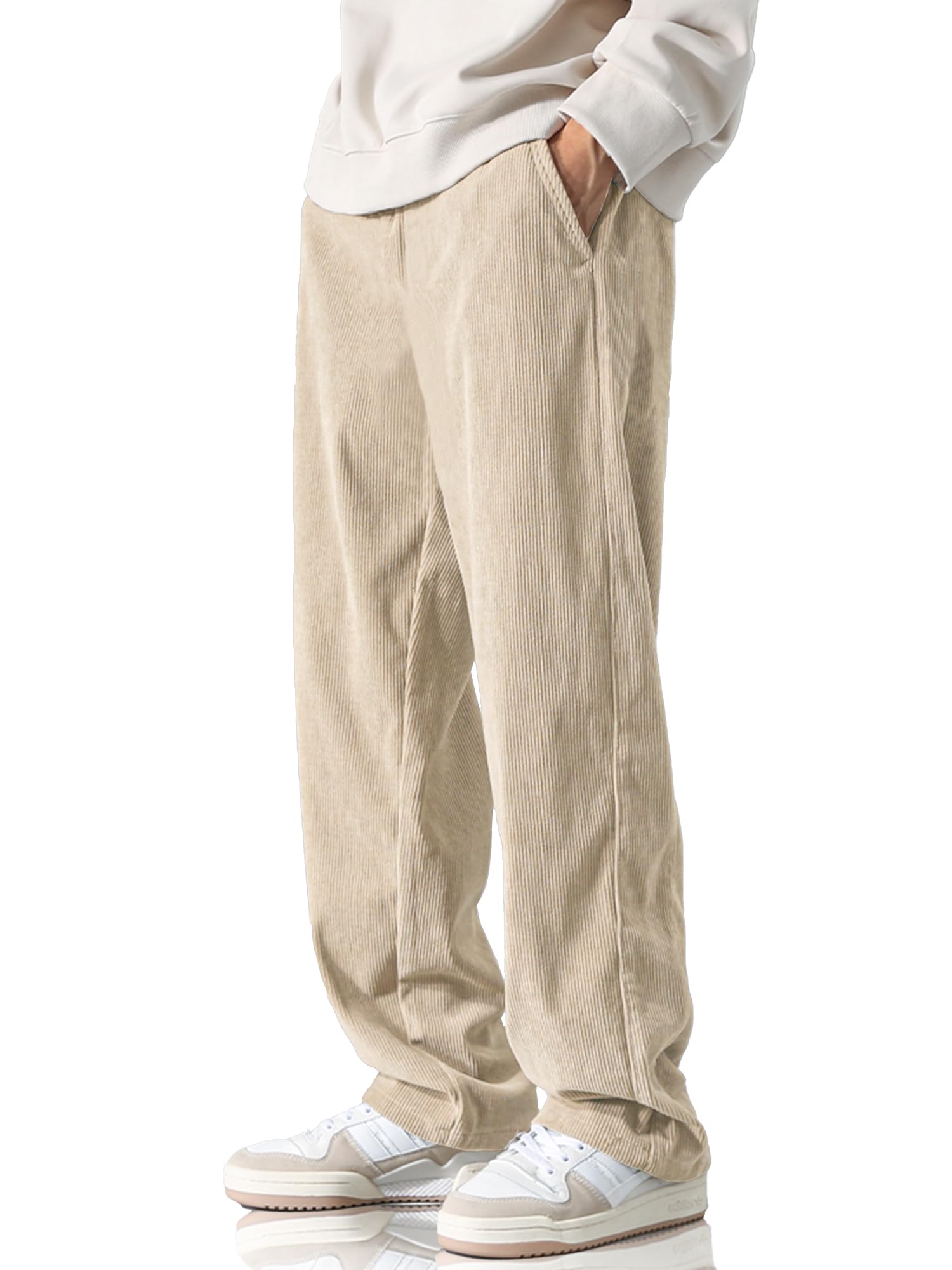 Men's Casual Corduroy Pants Elastic Waist Drawstring Baggy Sweatpants Loose Fit