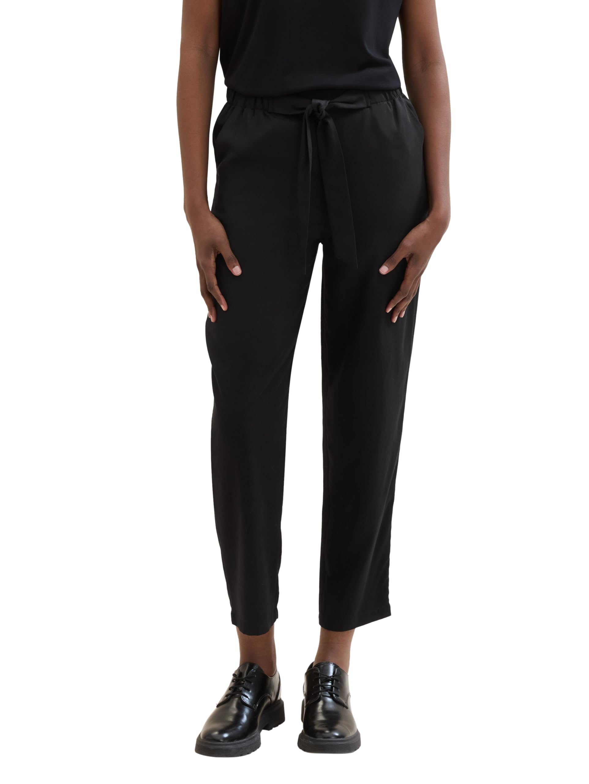 Denim Women's Paperbag Trousers with Tie Belt