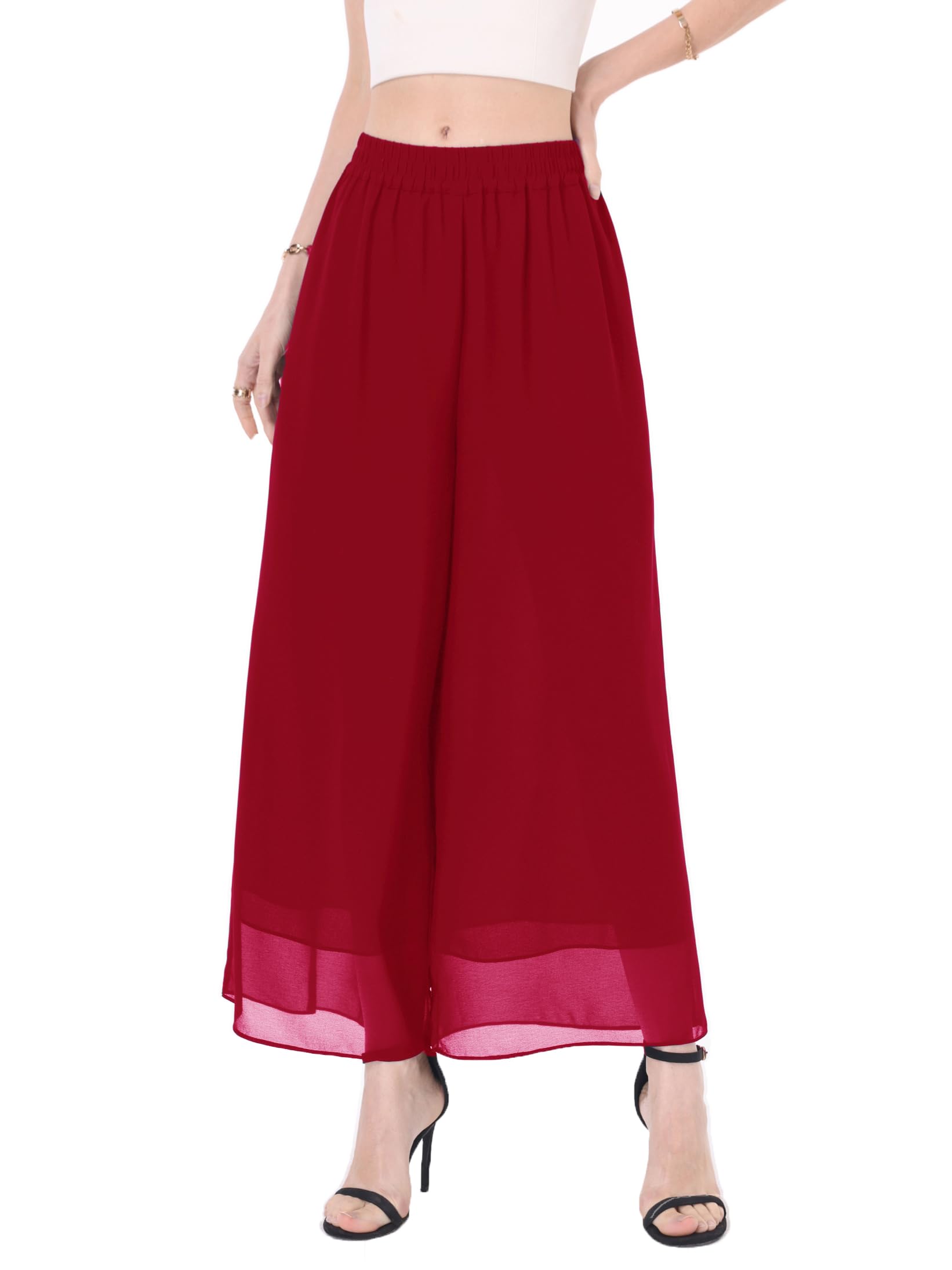 Women's Capris Crop Chiffon Pants Summer Beach Vacation Culottes Casual Dress Wide Leg Palazzo Pants