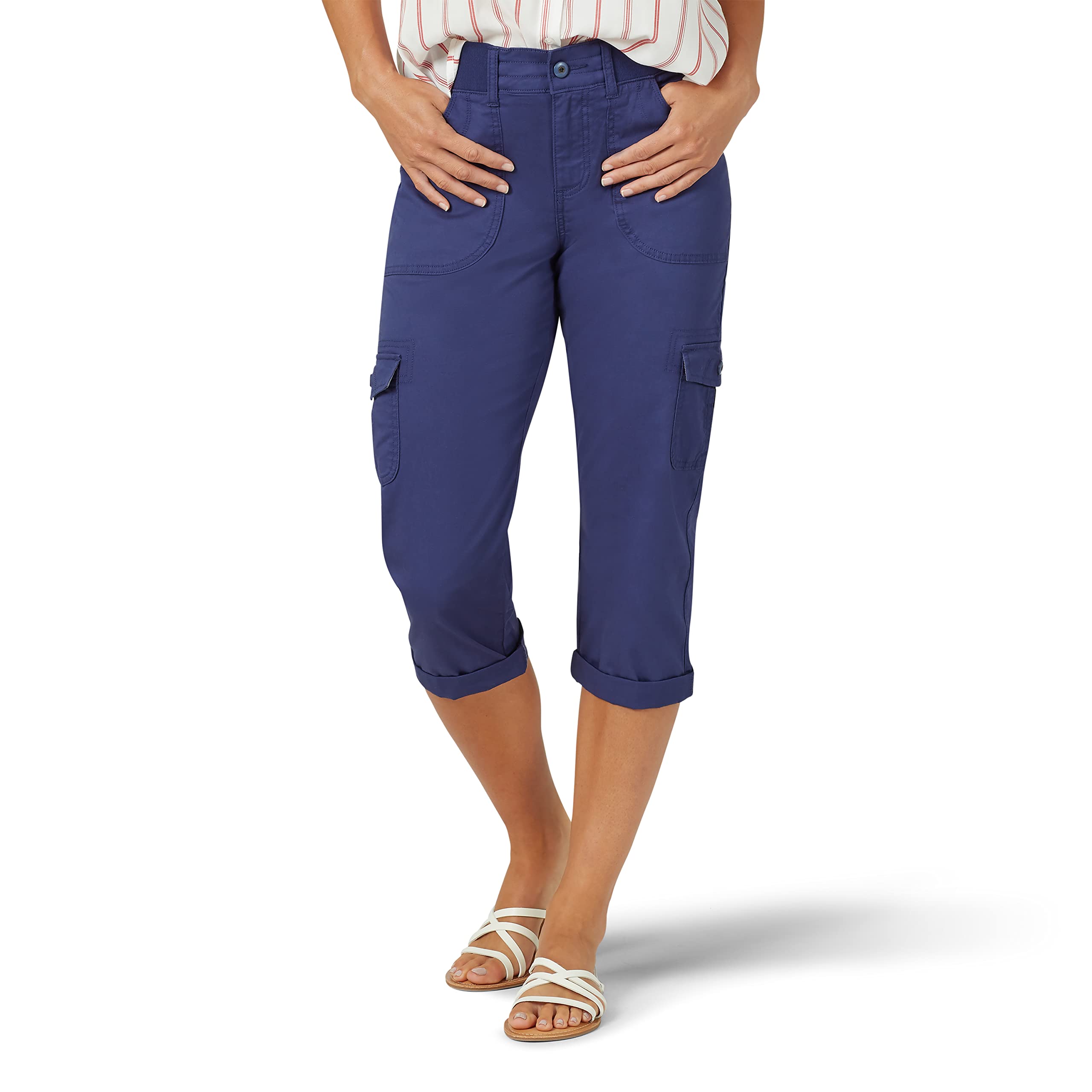 Women's Relaxed Fit Knit Waist Cargo Capri Trousers