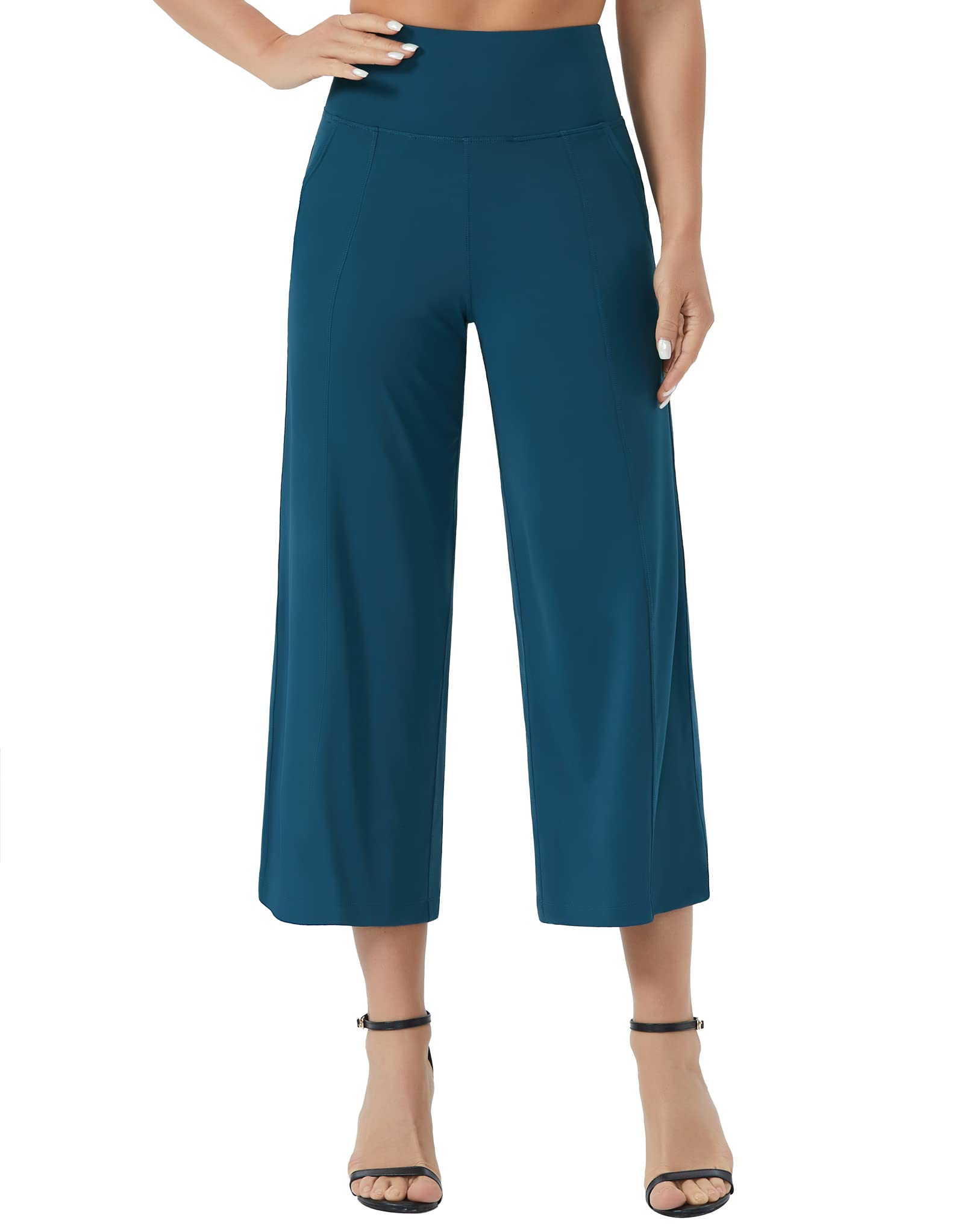 Womens' Yoga Pants with Pockets and Tummy Control High Waist in Flare Crop