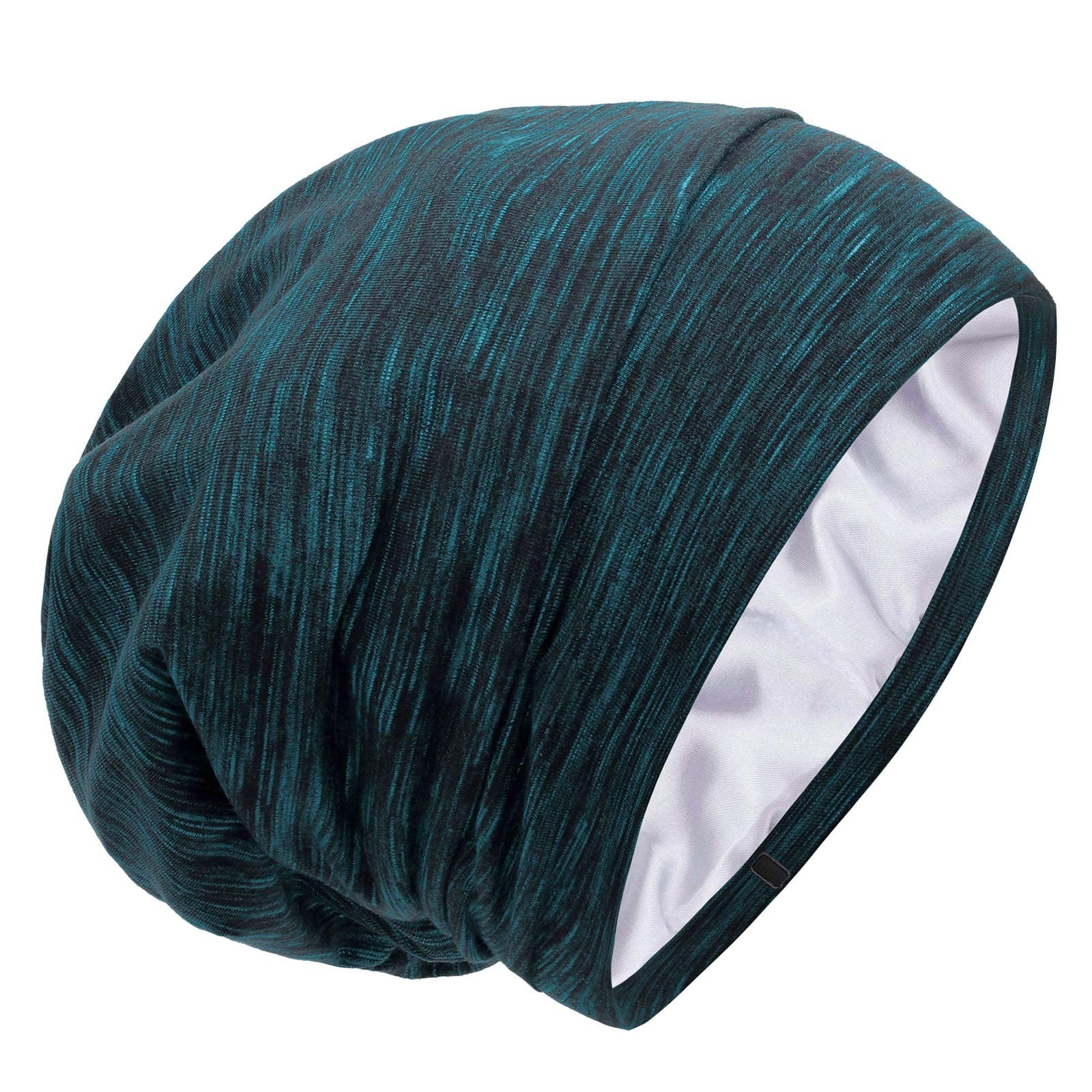 Silk satin lined sleep cap - Adjustable fixed overnight hair wrap cap with a relaxed beanie style, suitable for protecting curly hair of both women and men - Blended purple