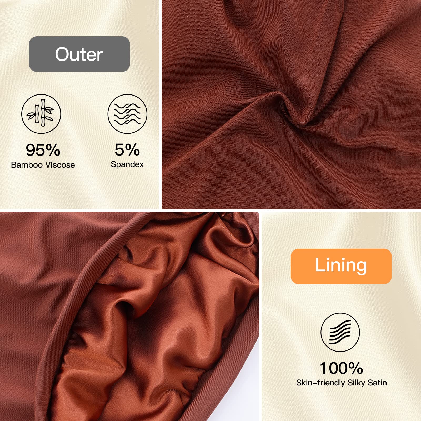 Silk satin lined sleep cap - Adjustable fixed overnight hair wrap cap with a relaxed beanie style, suitable for protecting curly hair of both women and men - Blended purple