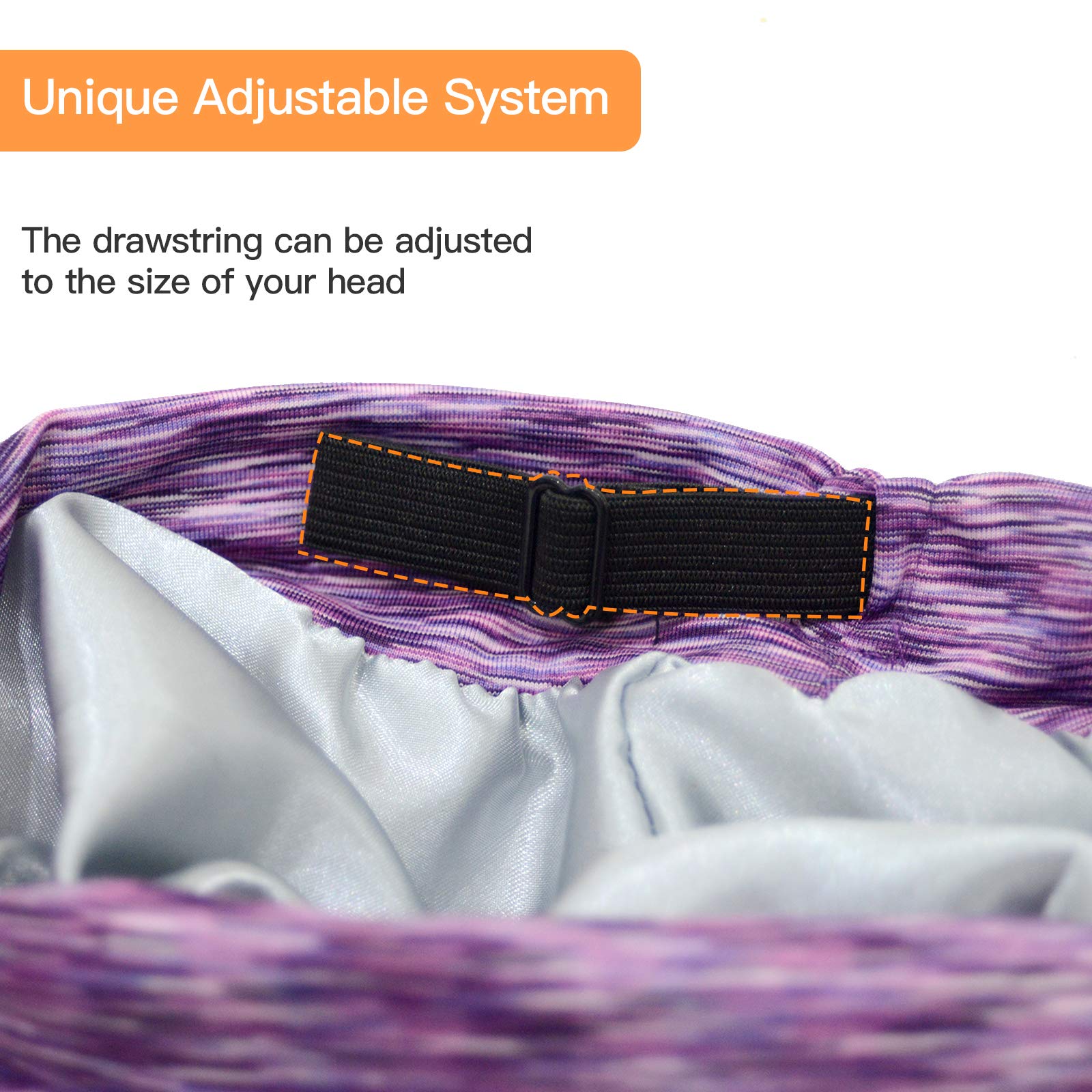 Silk satin lined sleep cap - Adjustable fixed overnight hair wrap cap with a relaxed beanie style, suitable for protecting curly hair of both women and men - Blended purple