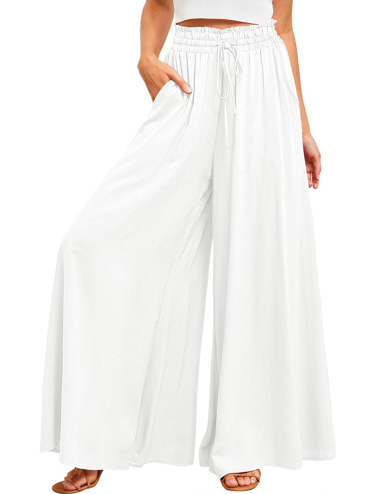 Women's Comfy Drawstring High Waist Wide Leg Casual Palazzo Culottes Pants