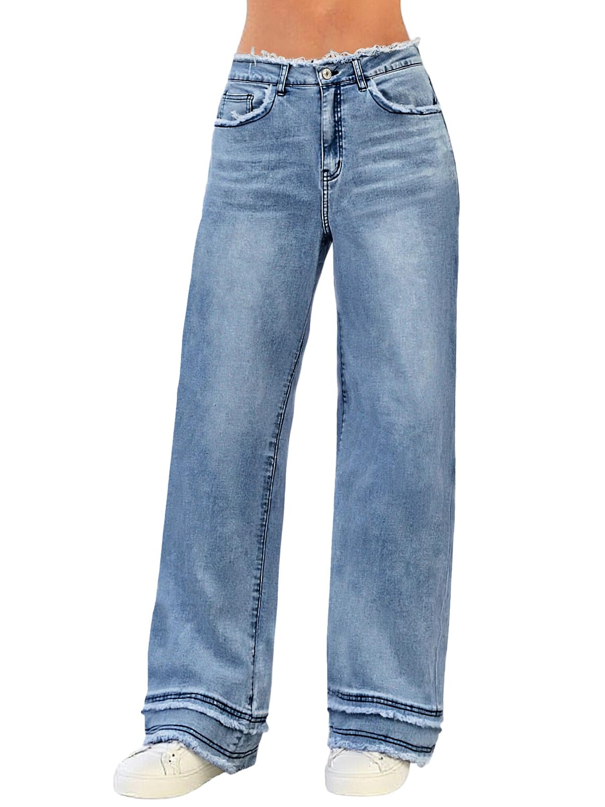 Baggy Jeans for Women Y2K Stretch High Waisted Straight Wide Leg Denim Jeans