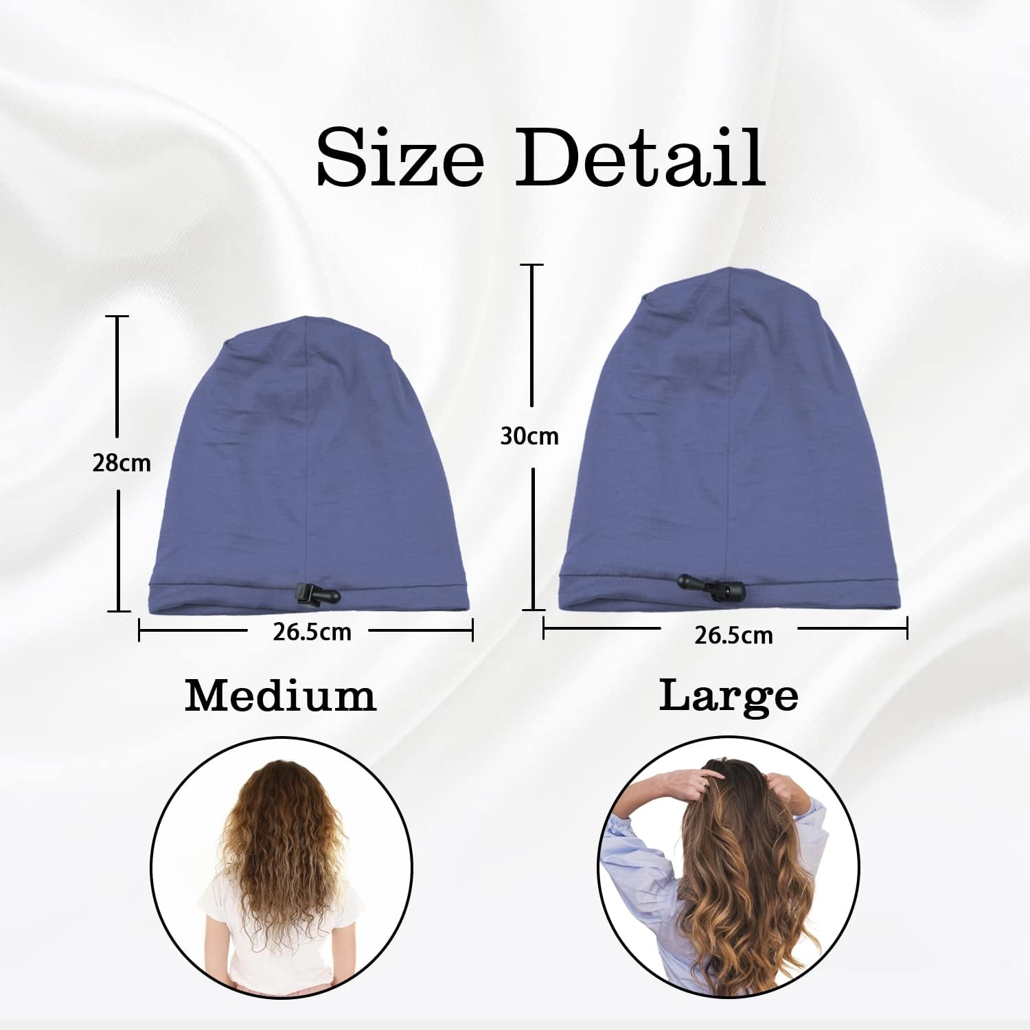2-piece adjustable satin sleep cap, women's and men's sleep cap, silk-lined casual adjustable shoulder strap, curly hair head wrap, night cap, black + blue 2