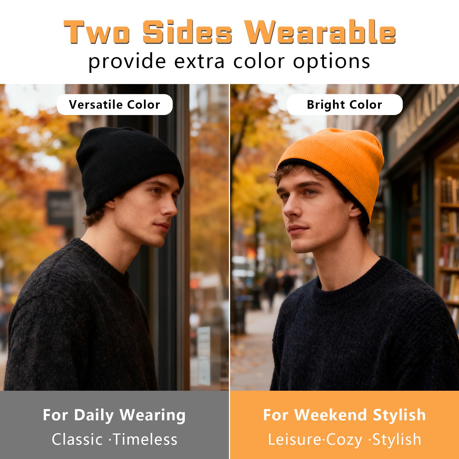 Double-faced Skull Cap for Men and Women - Double-faced Unbrimmed Winter Fisherman Hat - Double-faced Warmth Winter Hat