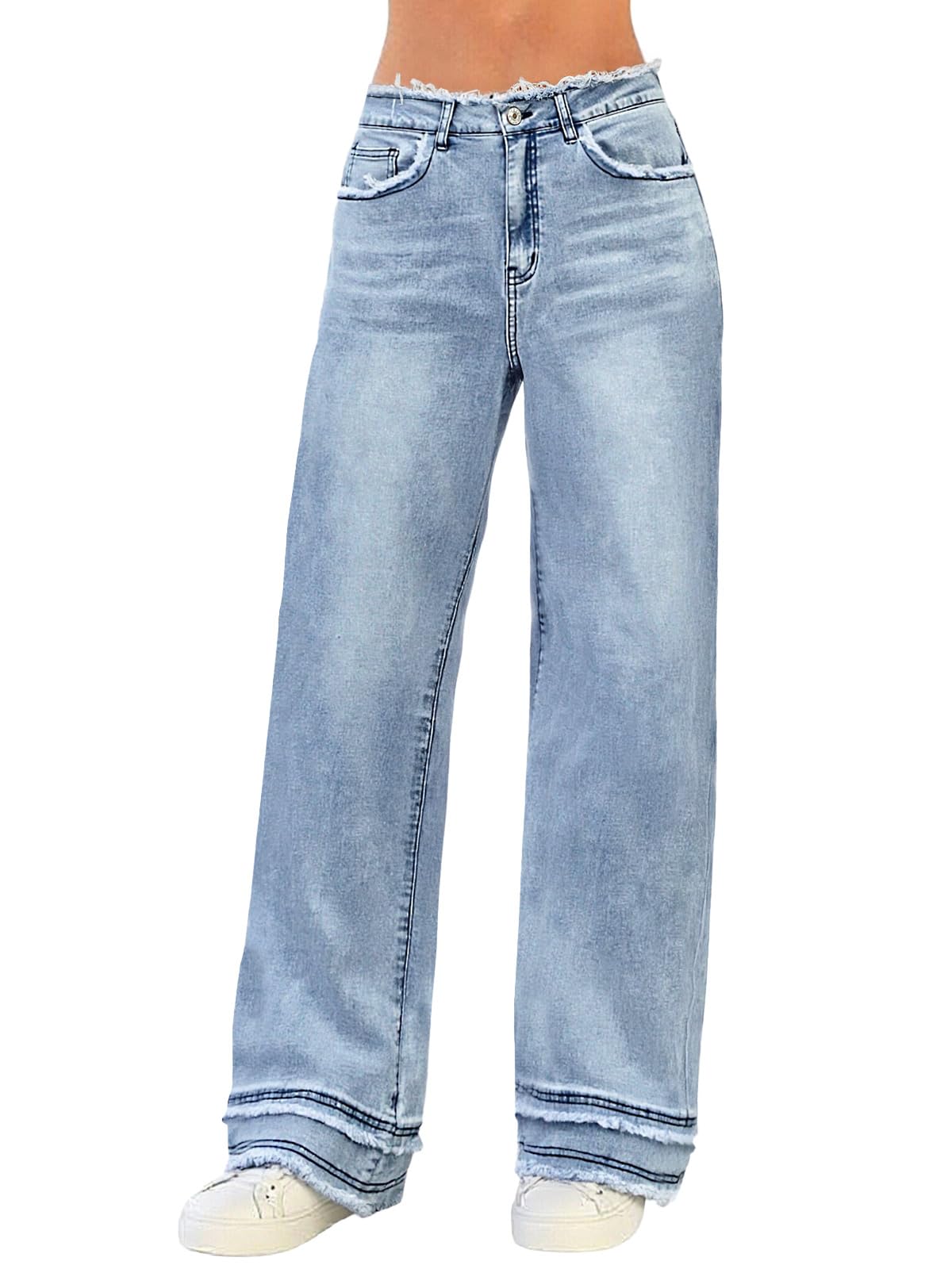 Baggy Jeans for Women Y2K Stretch High Waisted Straight Wide Leg Denim Jeans