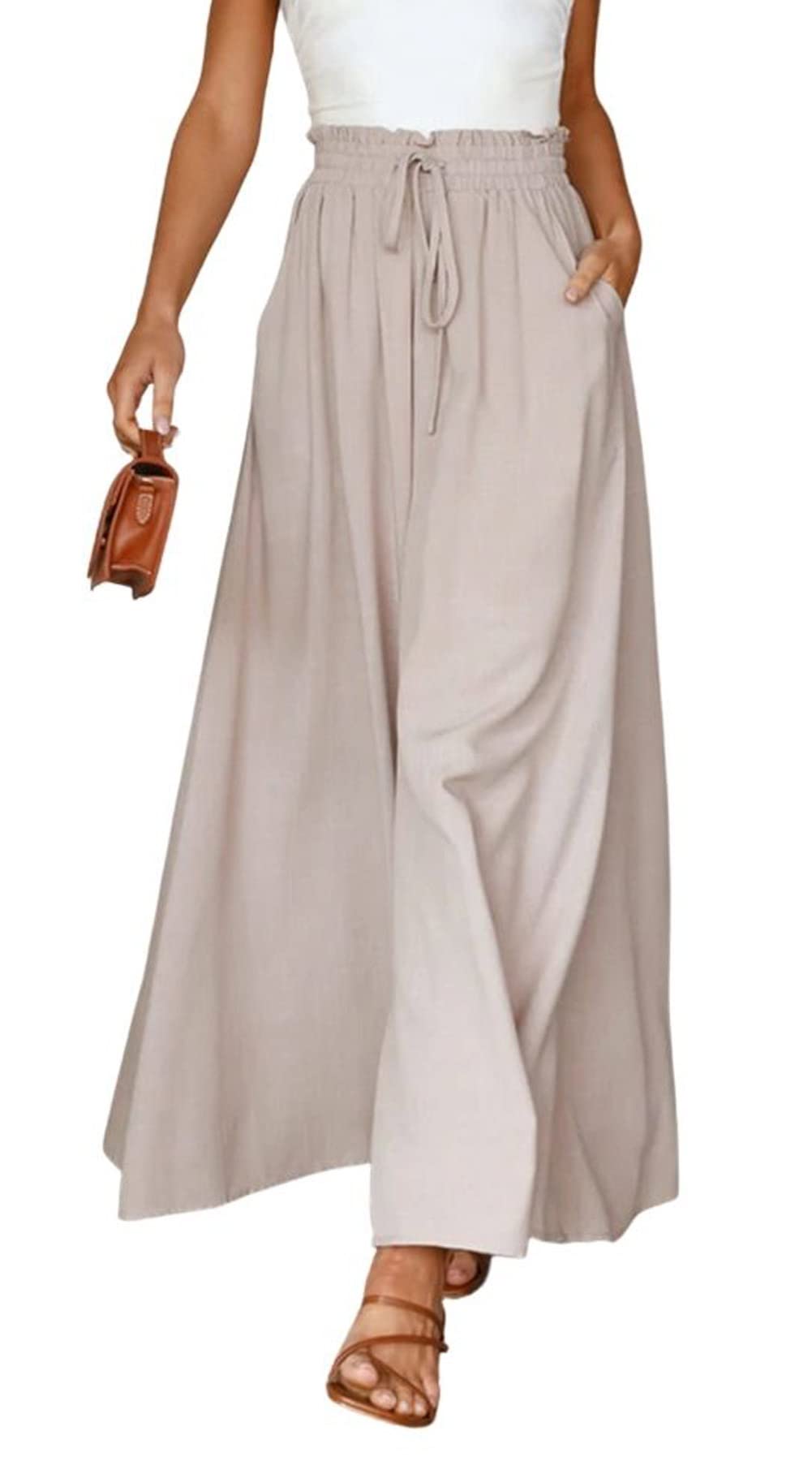 Women's Comfy Drawstring High Waist Wide Leg Casual Palazzo Culottes Pants