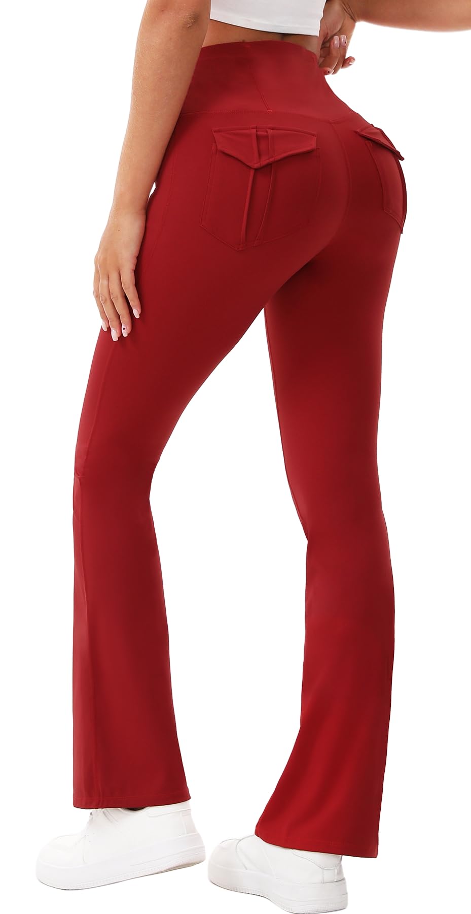 Women's Flare Leggings with Pockets High Waisted Butt Lifting No Front Seam Tummy Control Bootcut Yoga Pants for Women