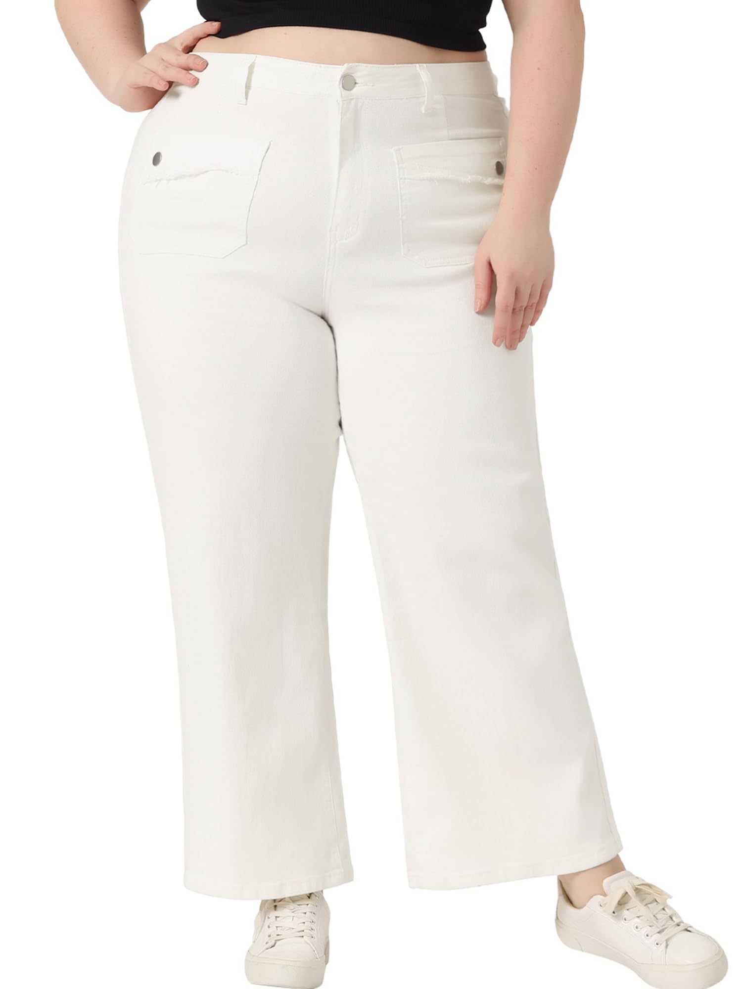 Plus Size Jeans for Women Wide Leg Washed Stretch with Pockets Palazzo Pants
