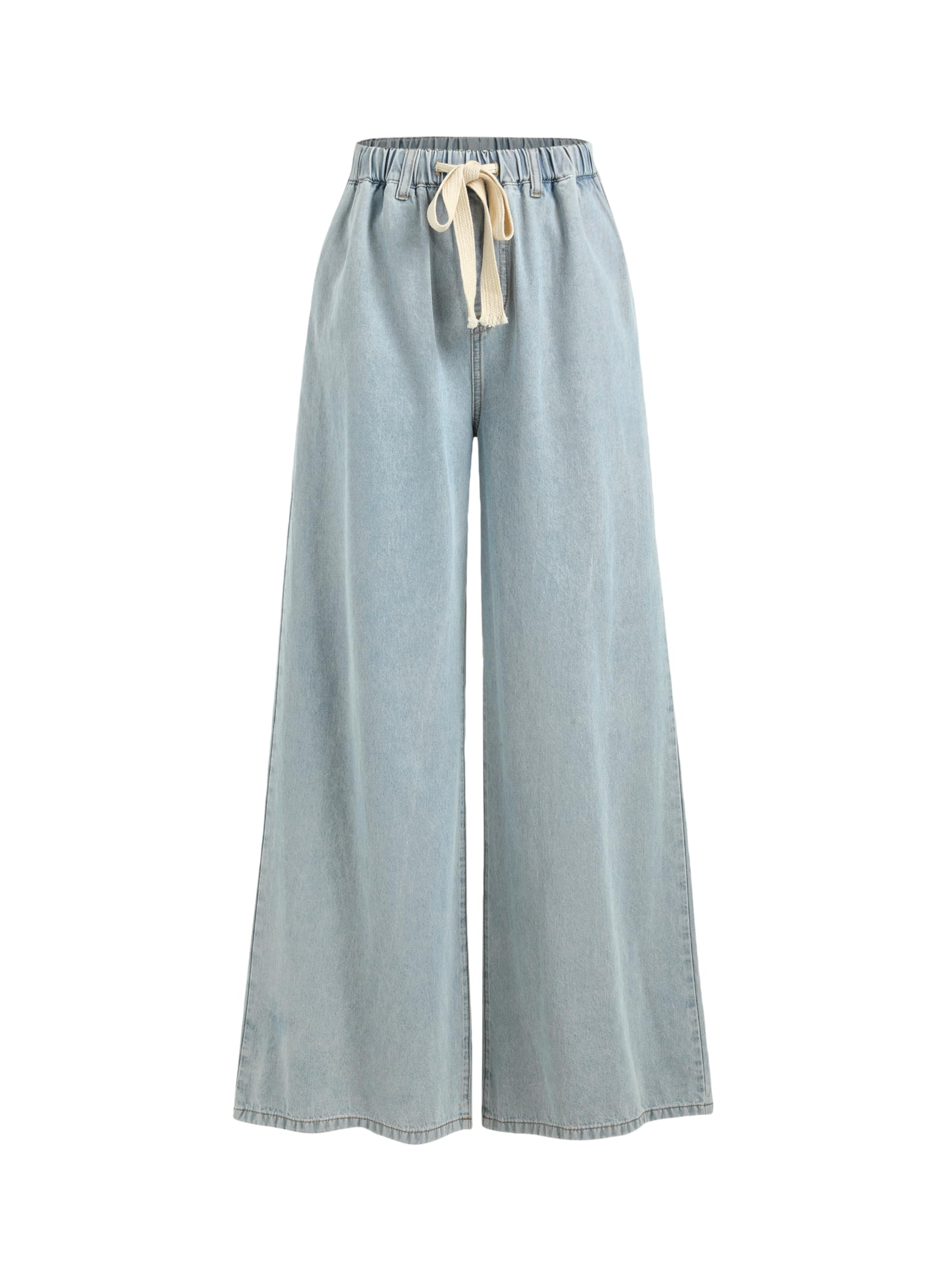 Drawstring Wide Leg Jeans for Women High Waisted Baggy Jeans Denim Pants with Pockets