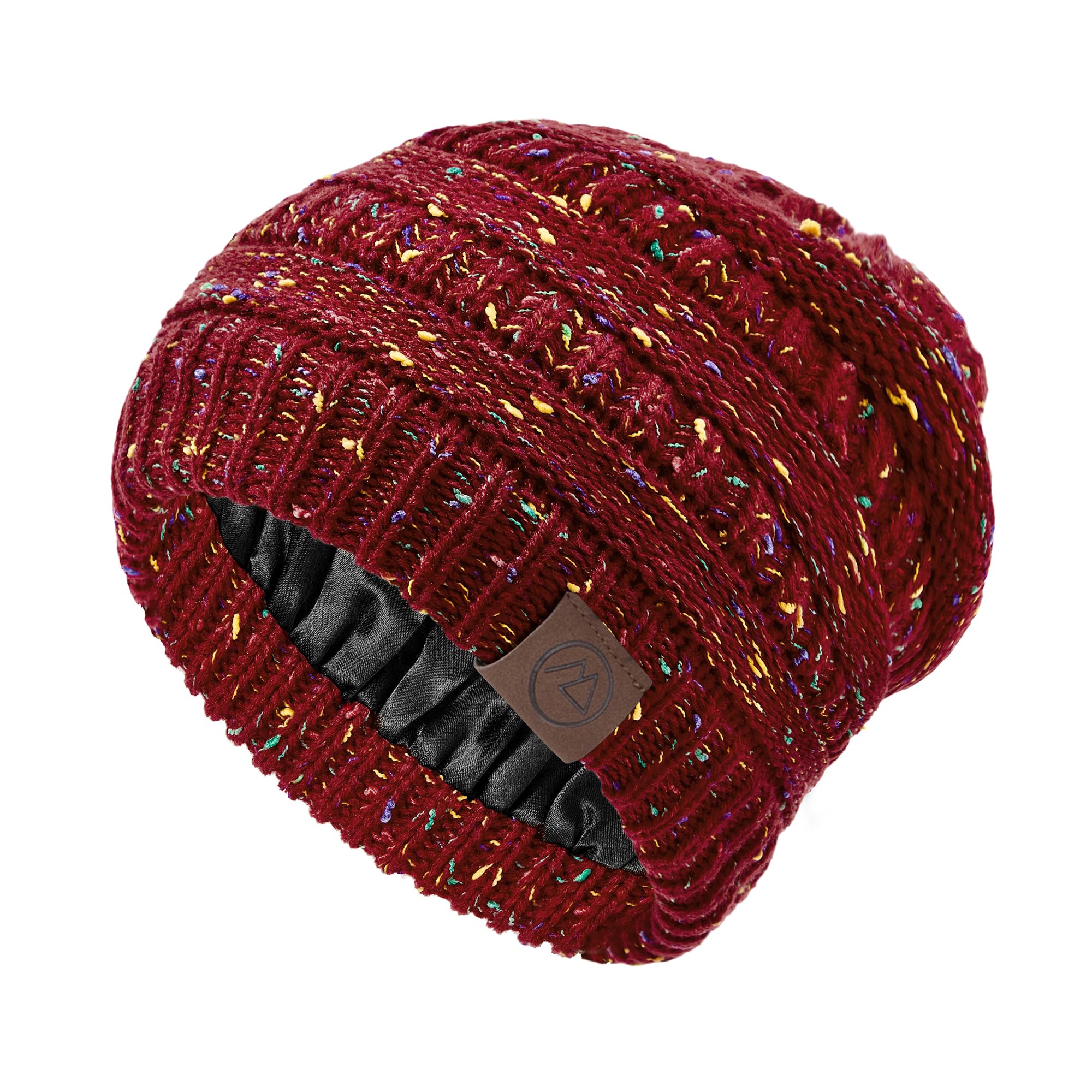 Lace-lined brimless women's winter hat with silk lining, casual and cute winter warm-up knitted ski cap