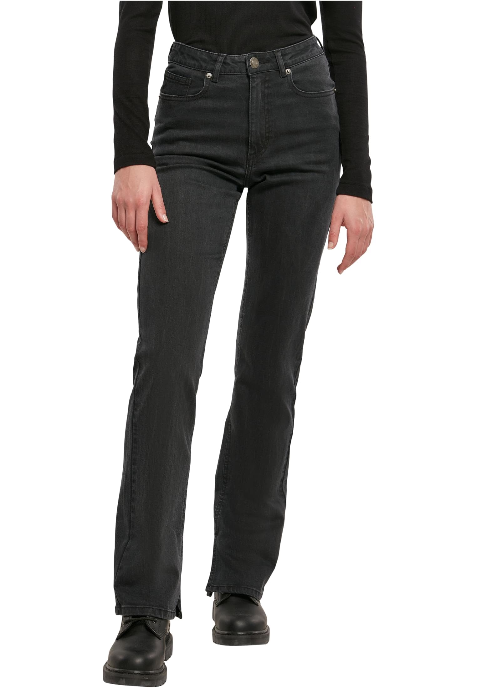 Women's Highwaist Straight Slit Denim Trousers