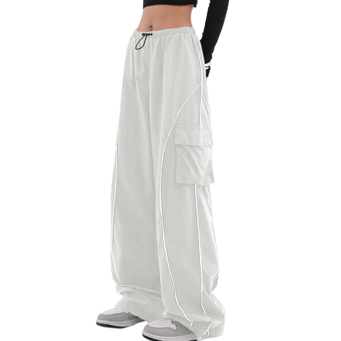 Parachute Track Pants for Women Low Rise Baggy Wide Leg Cargo Pants for Women