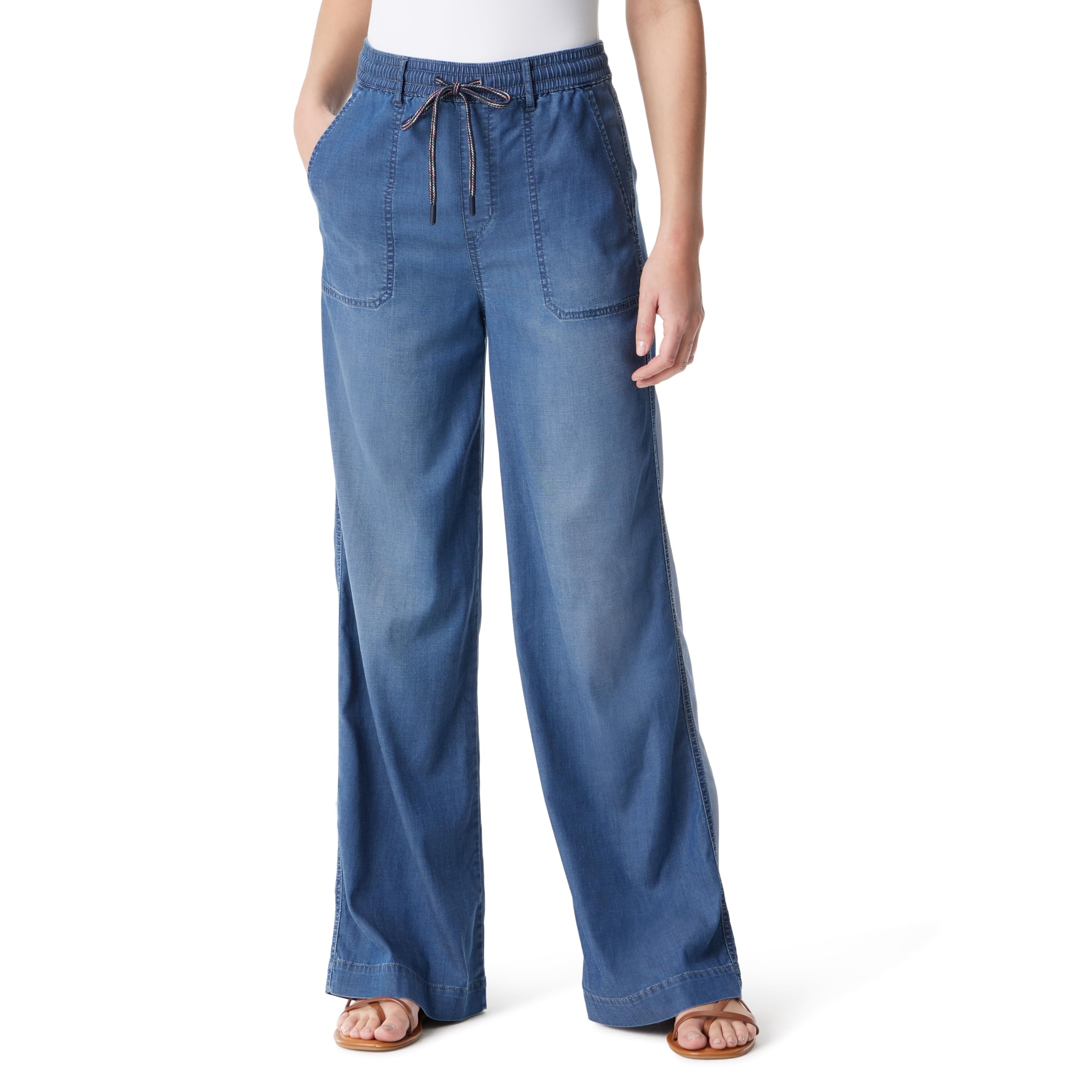 Women's Soft Drape Drawstring Pull on Wide Leg Pant Standard