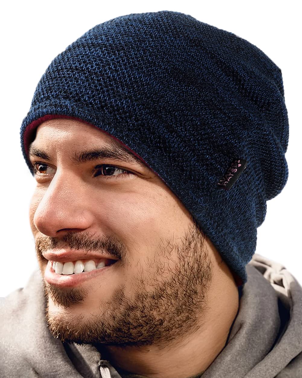 Men's winter unhooded woolen-lined skullcap with warm inner lining Men's double-sided women's windproof watch Knitted warm neutral-style unhooded cap