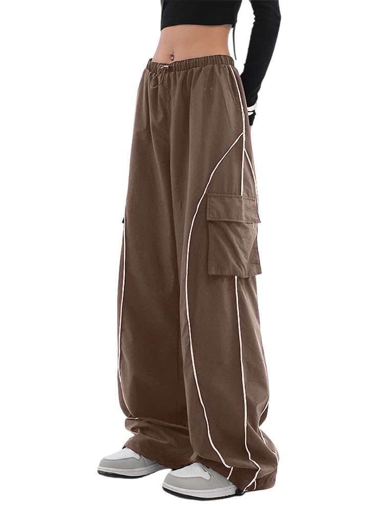 Parachute Track Pants for Women Low Rise Baggy Wide Leg Cargo Pants for Women