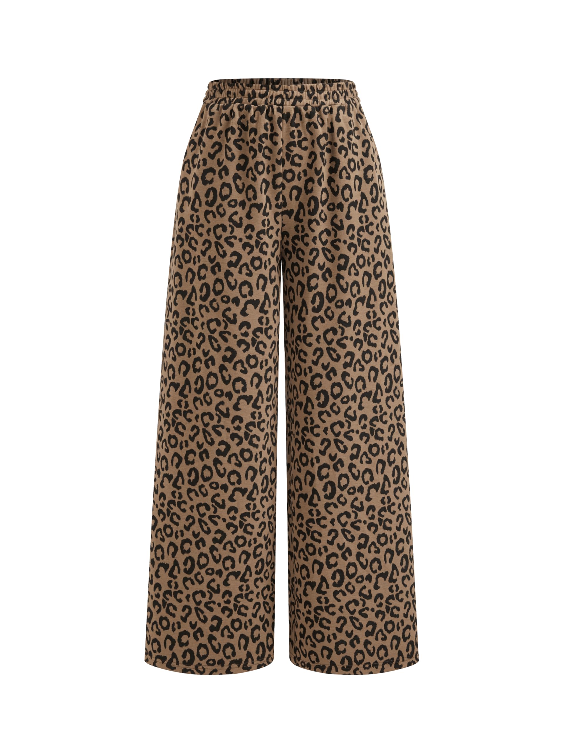 Women Leopard Print Wide Leg Lounge Pants Elastic Waist Casual Trousers 2025 Fall with Pockets