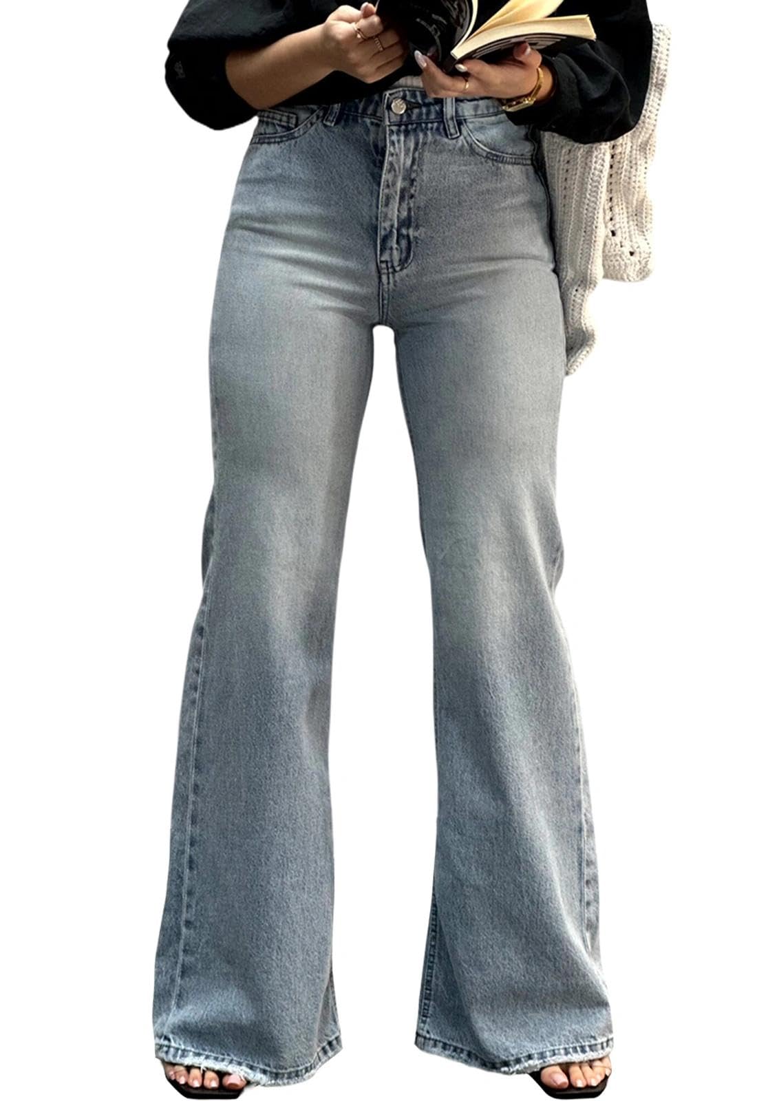 Women's Flare High Waisted Bell Bottom Wide Leg Jeans Stretch Classic Denim Pants