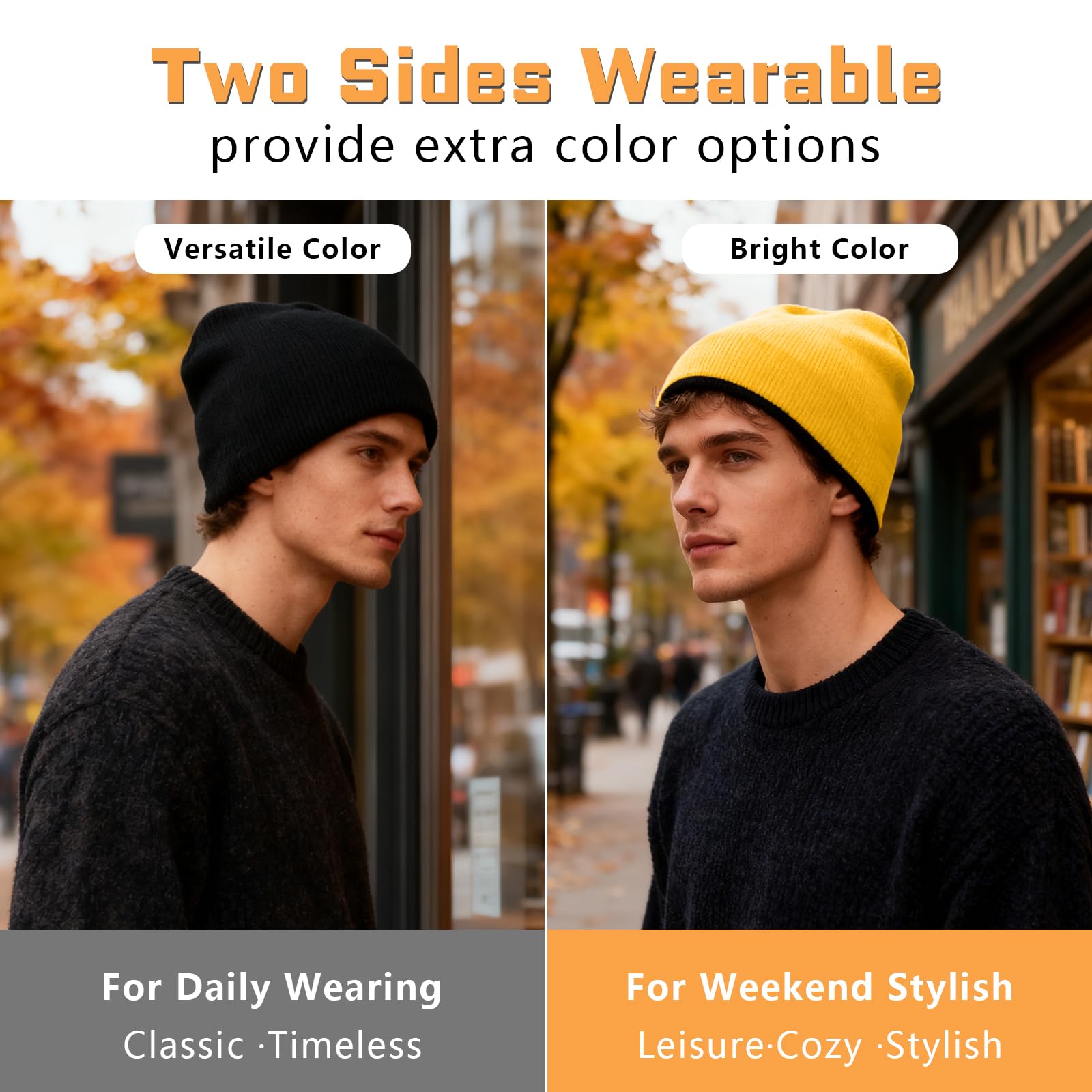 Double-faced Skull Cap for Men and Women - Double-faced Unbrimmed Winter Fisherman Hat - Double-faced Warmth Winter Hat