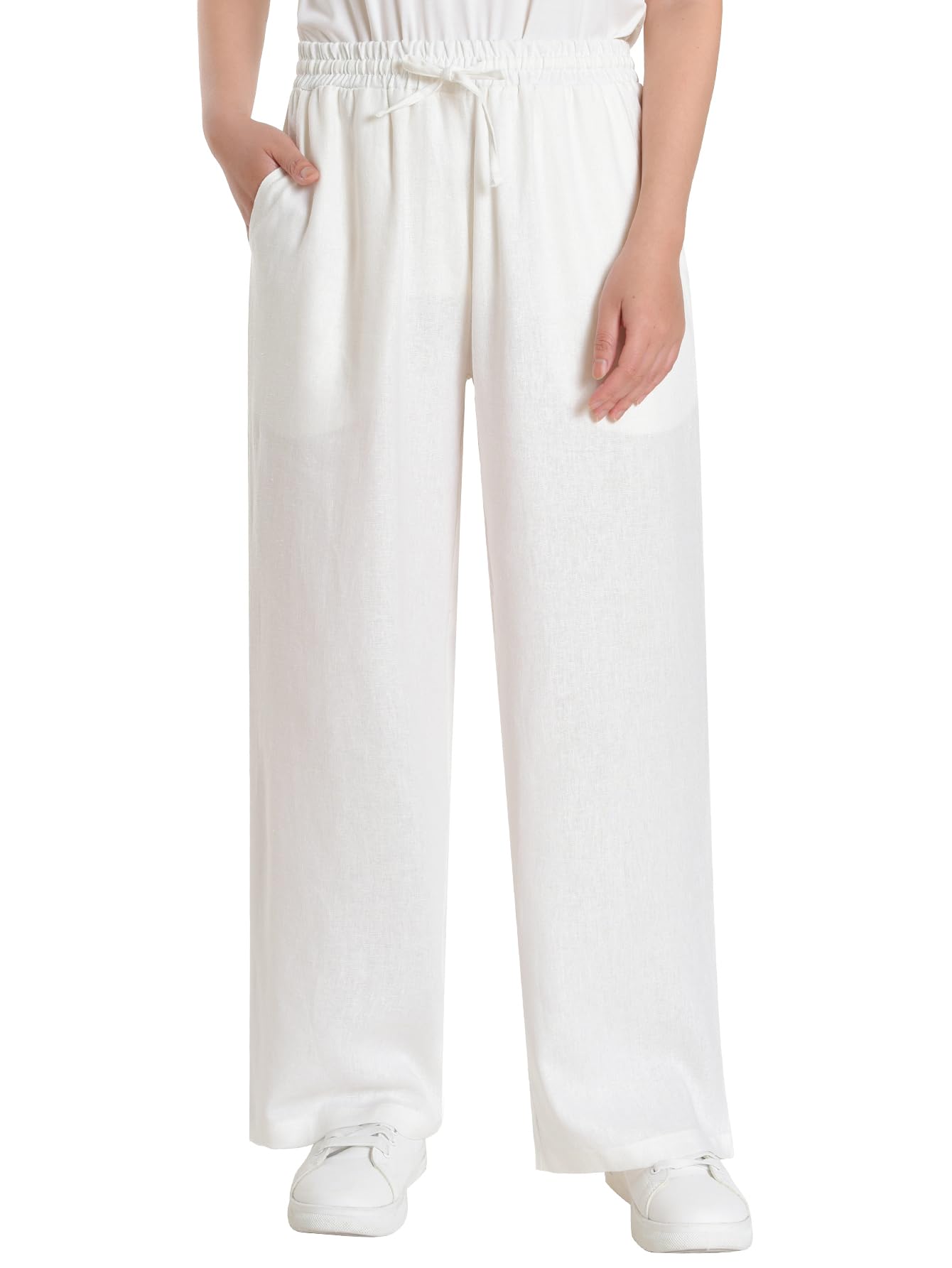 Women's Petite Linen Rayon Pants Wide Leg Casual Pants