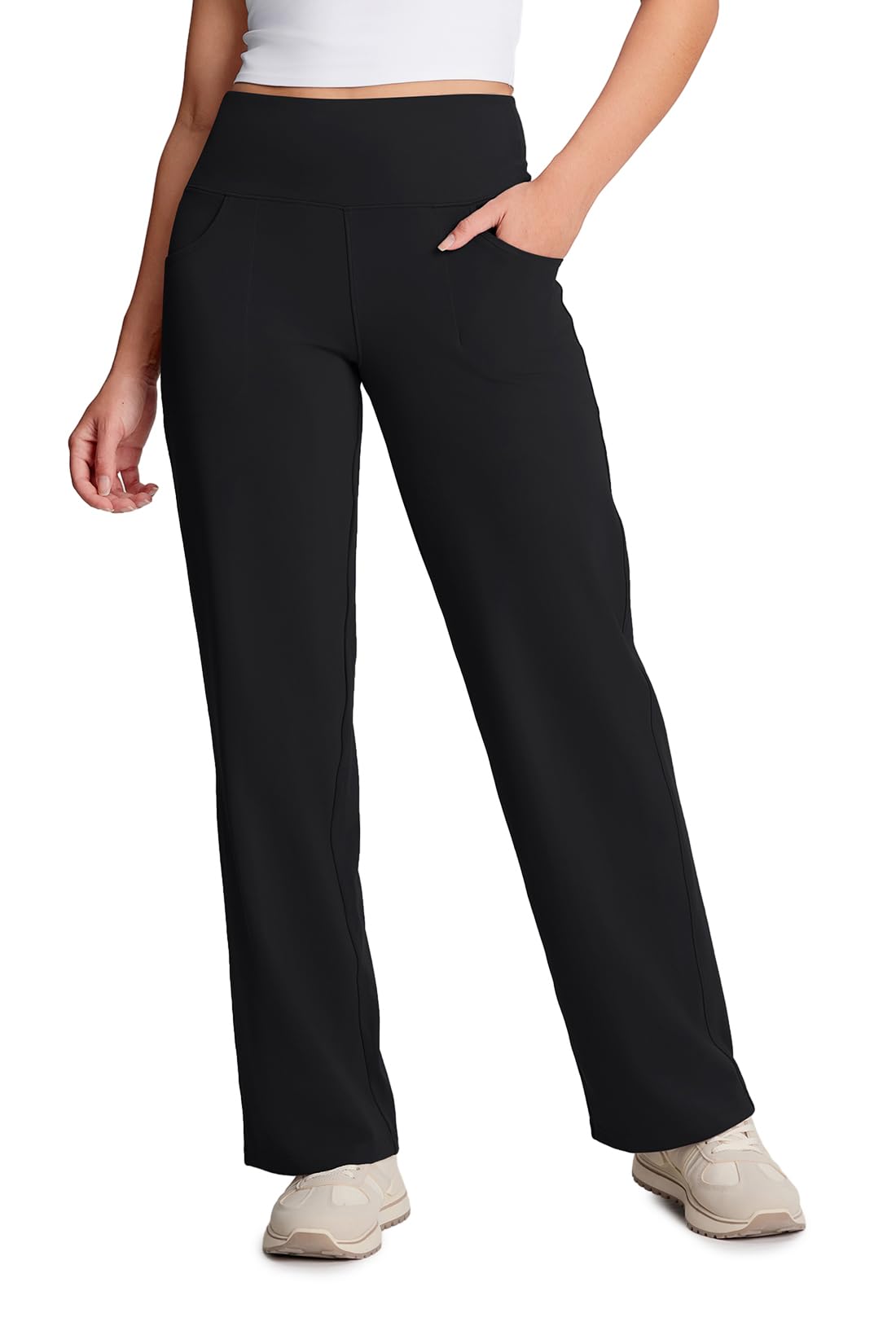 Women's High Rise Wide Leg Pants with Pockets Yoga Travel Lounge Trousers