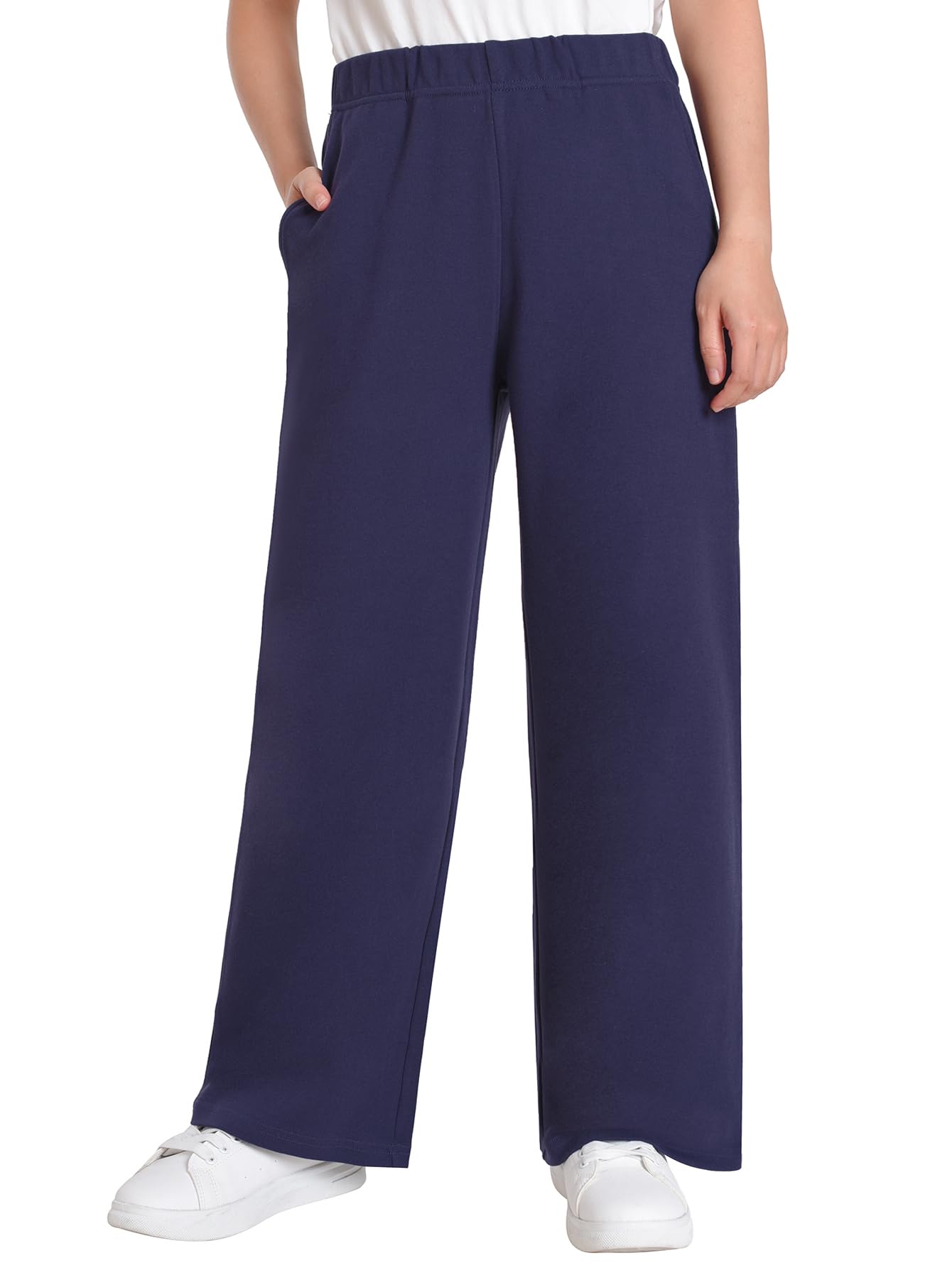 Women's Petite Wide Leg Knit Pants with Pockets