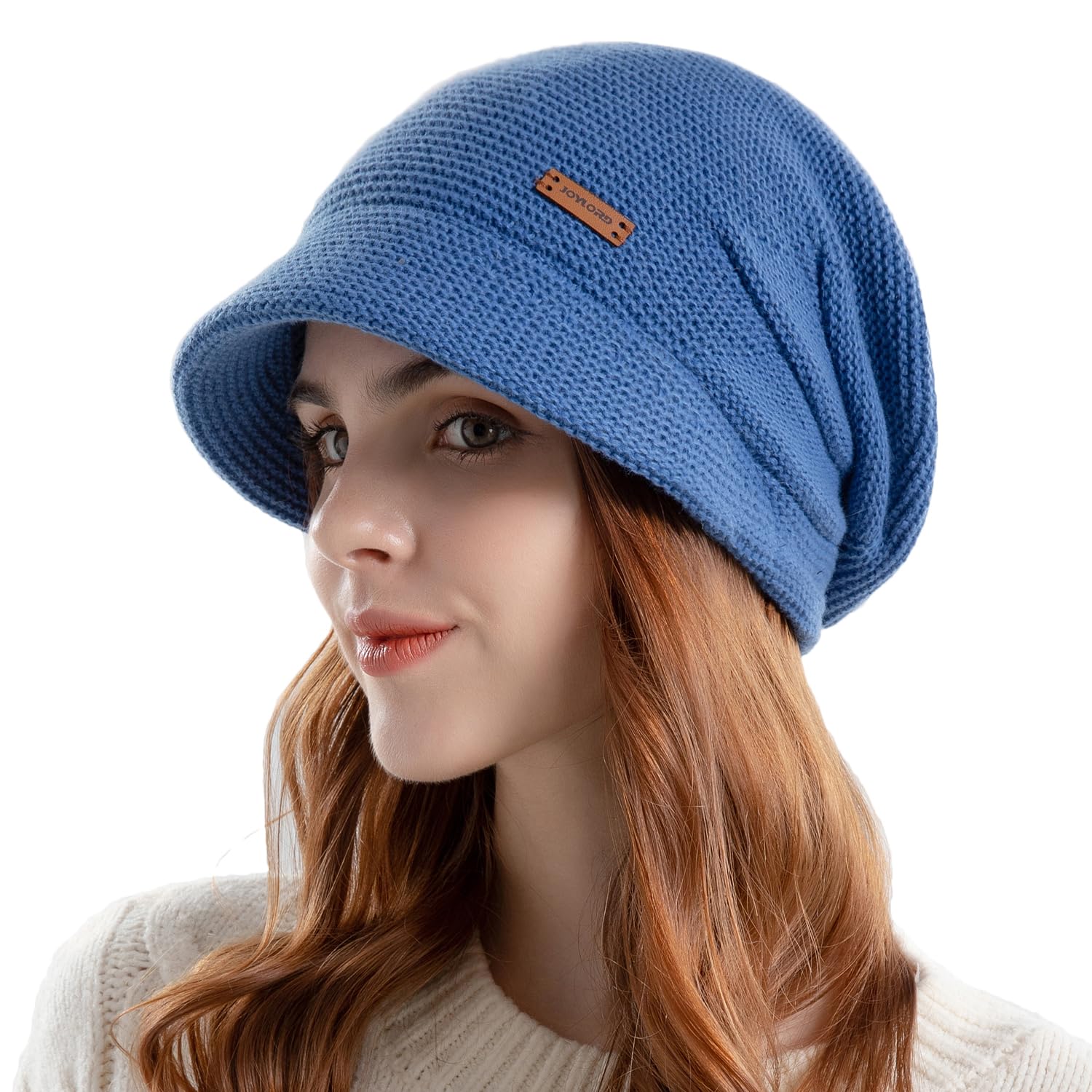 Women's winter brimless hat, with wool lining for warmth, knitted casual brimless hat with sun protection cap functionality