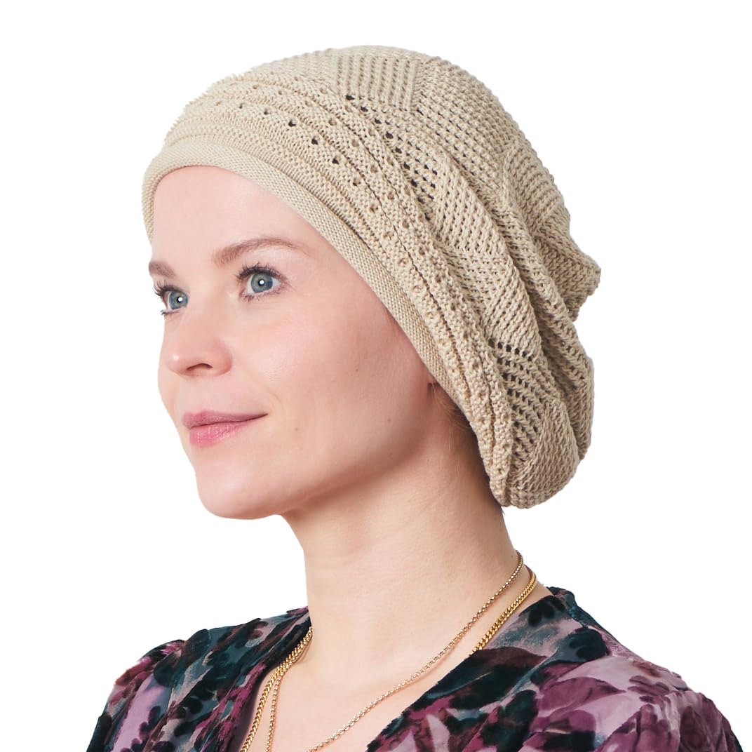 Women's oversized relaxed crochet beanie, men's cotton casual hat