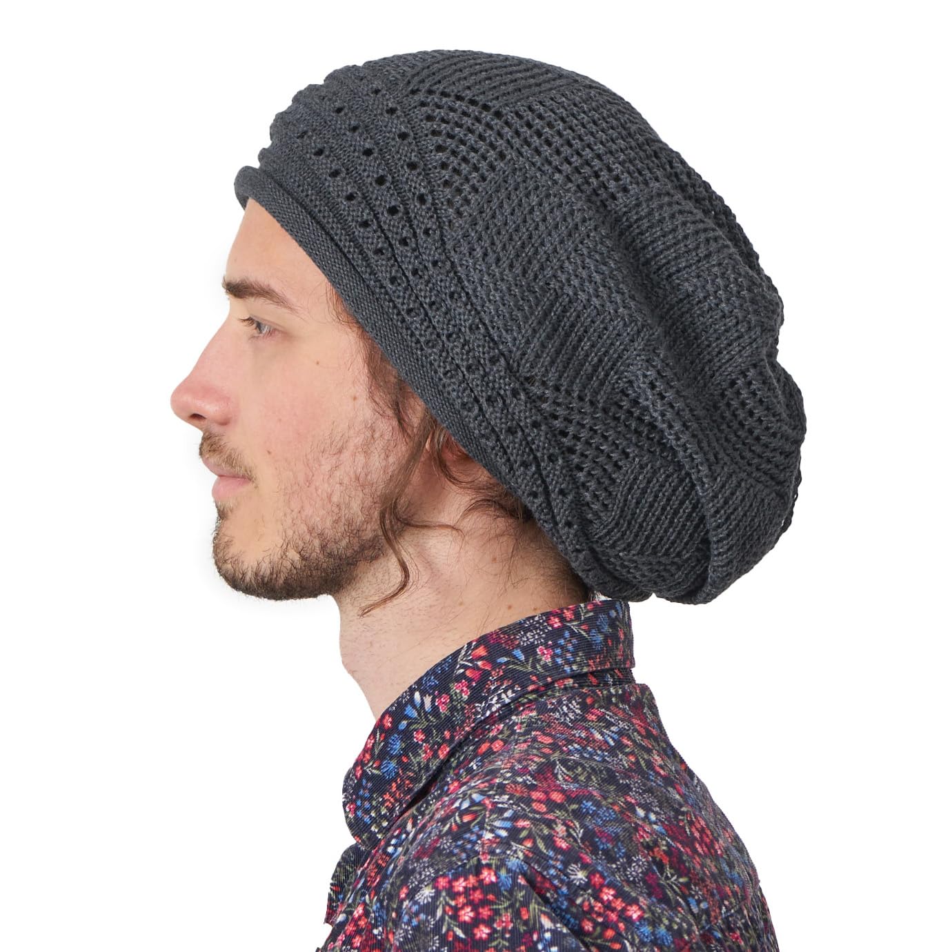 Women's oversized relaxed crochet beanie, men's cotton casual hat
