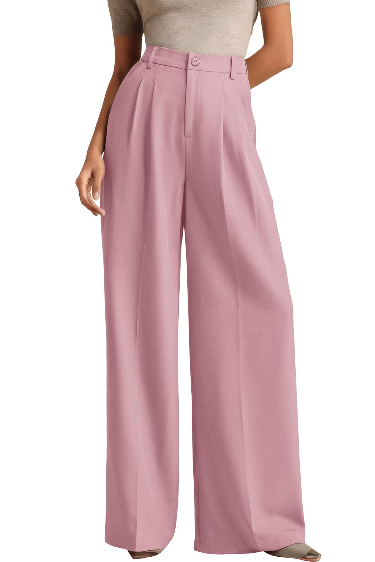 Women's Casual Wide Leg Dress-Pants, High Elastic Waisted in The Back Business Flowy Trousers with Pockets