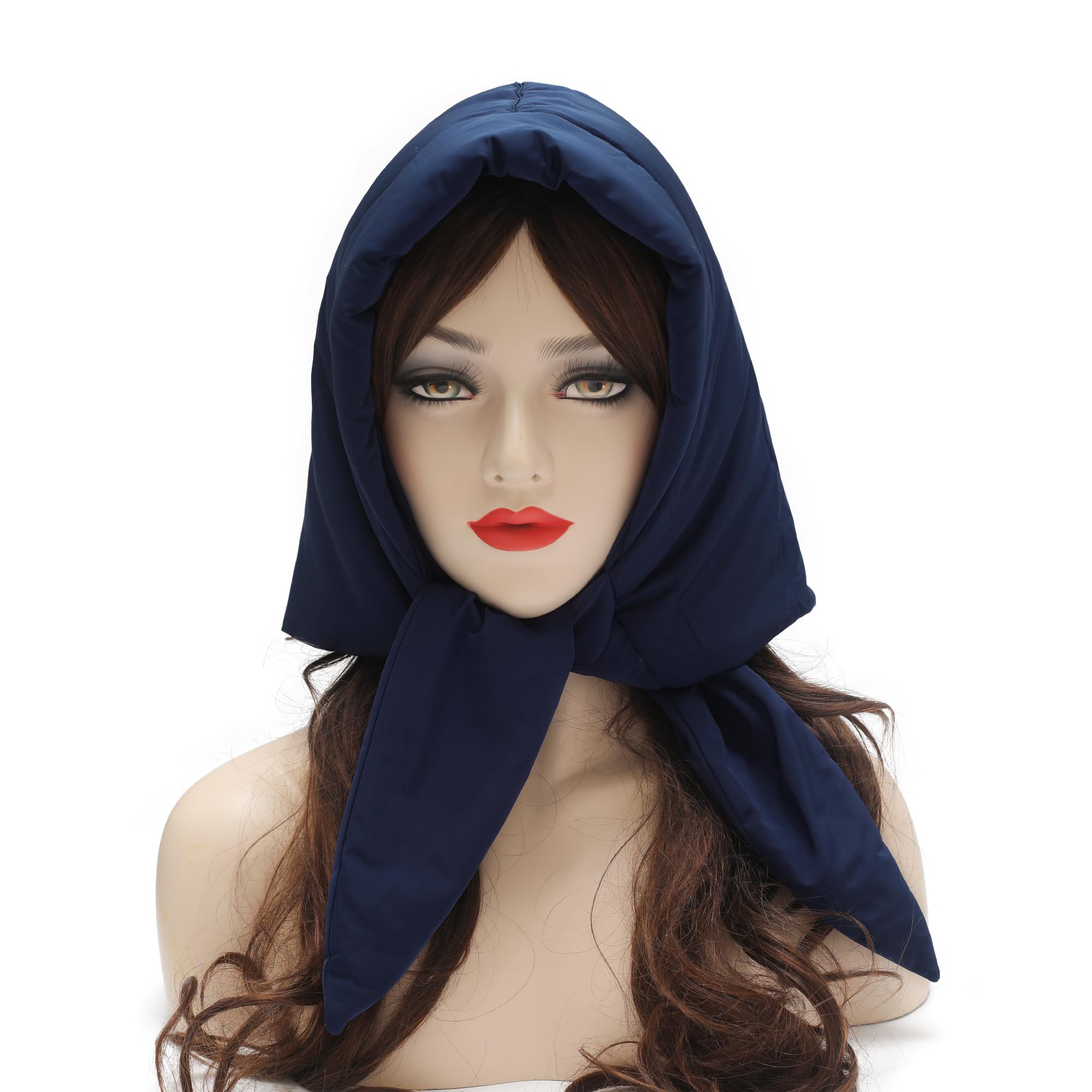 Women's winter down hat with windproof hood and soft warm scarf Balakrava skull cap without brim