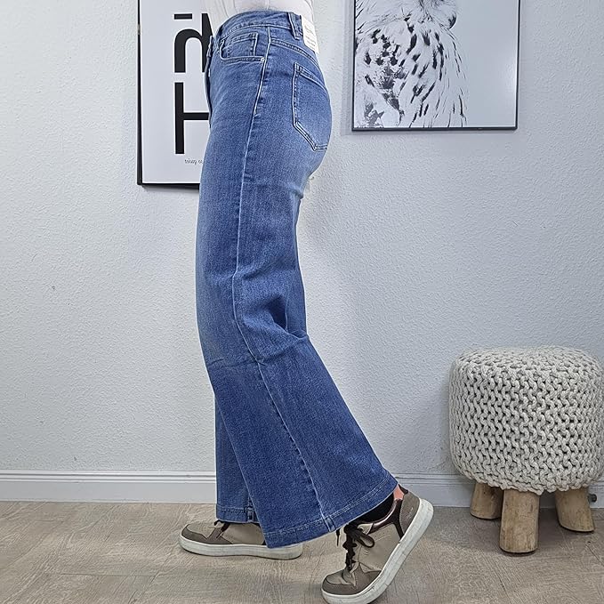 Wide Leg Flared Jeans, Women's Trousers with Wide Leg, Classic 5 Pocket