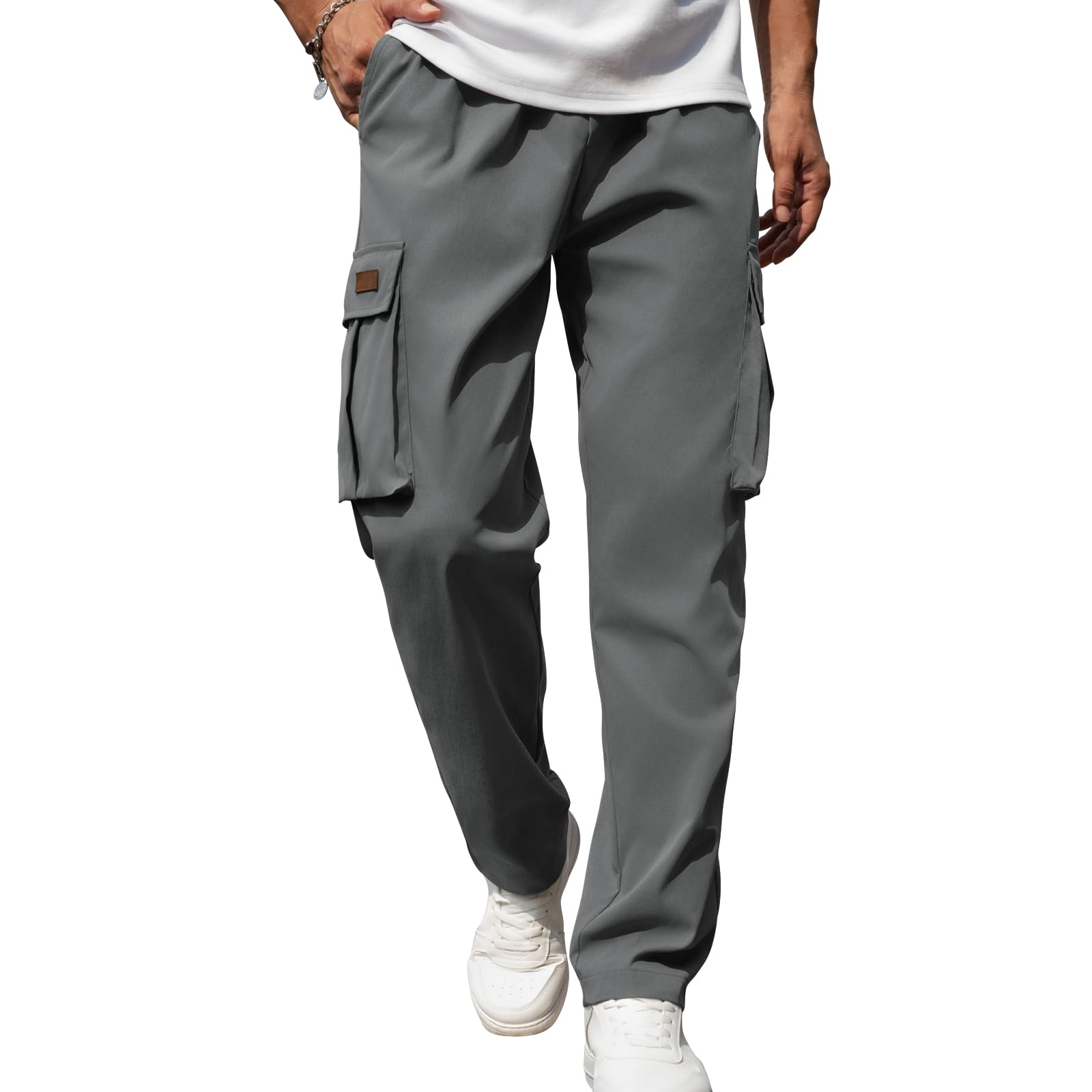 Men's Casual Cargo Sweatpants Waist Drawstring Joggers Tactical Loose Fit Pants for Men with