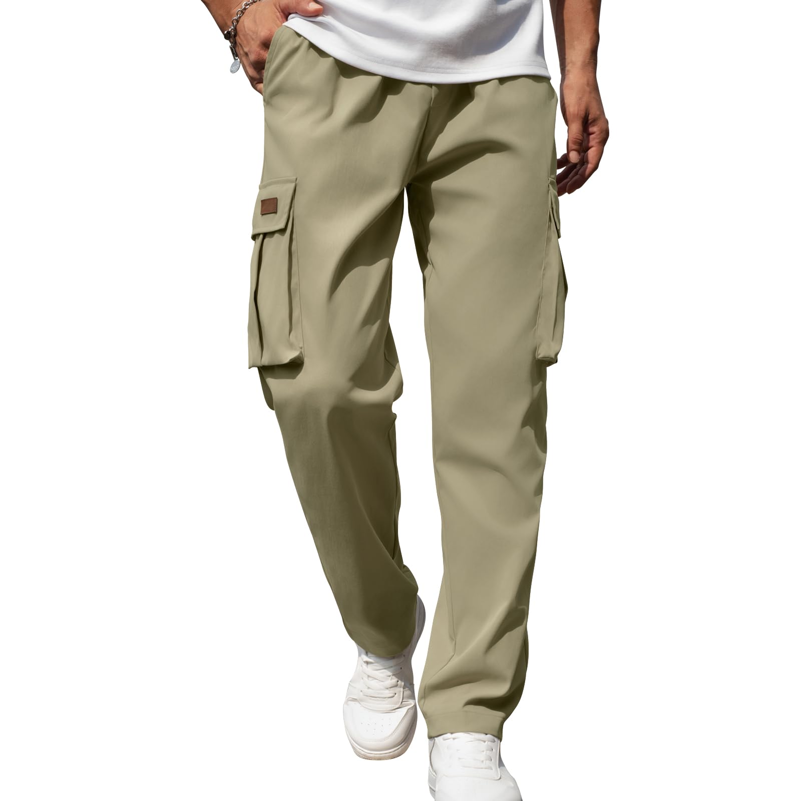 Men's Casual Cargo Sweatpants Waist Drawstring Joggers Tactical Loose Fit Pants for Men with