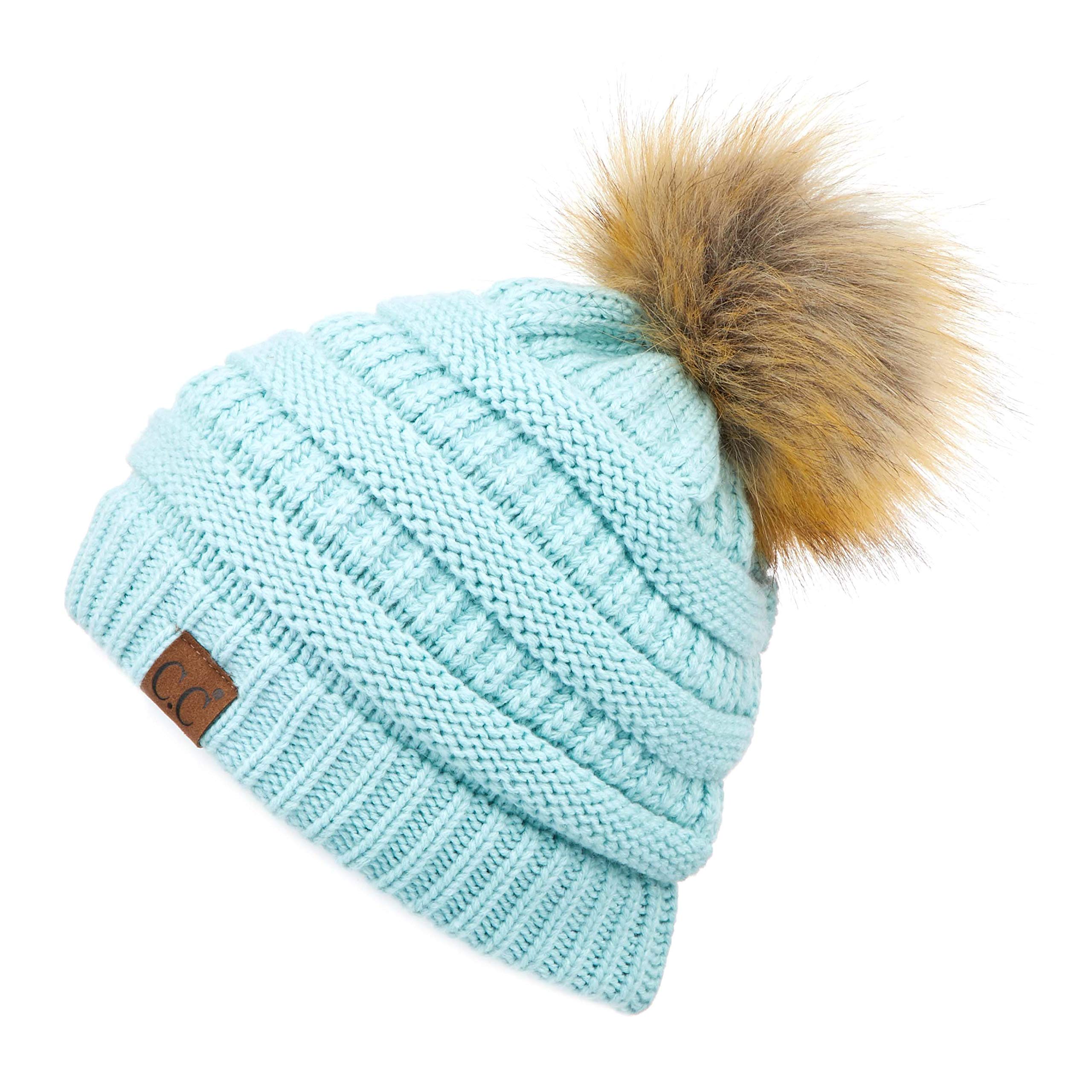 Fur pom-pom winter and autumn fashion thick elastic knitted beanie cap