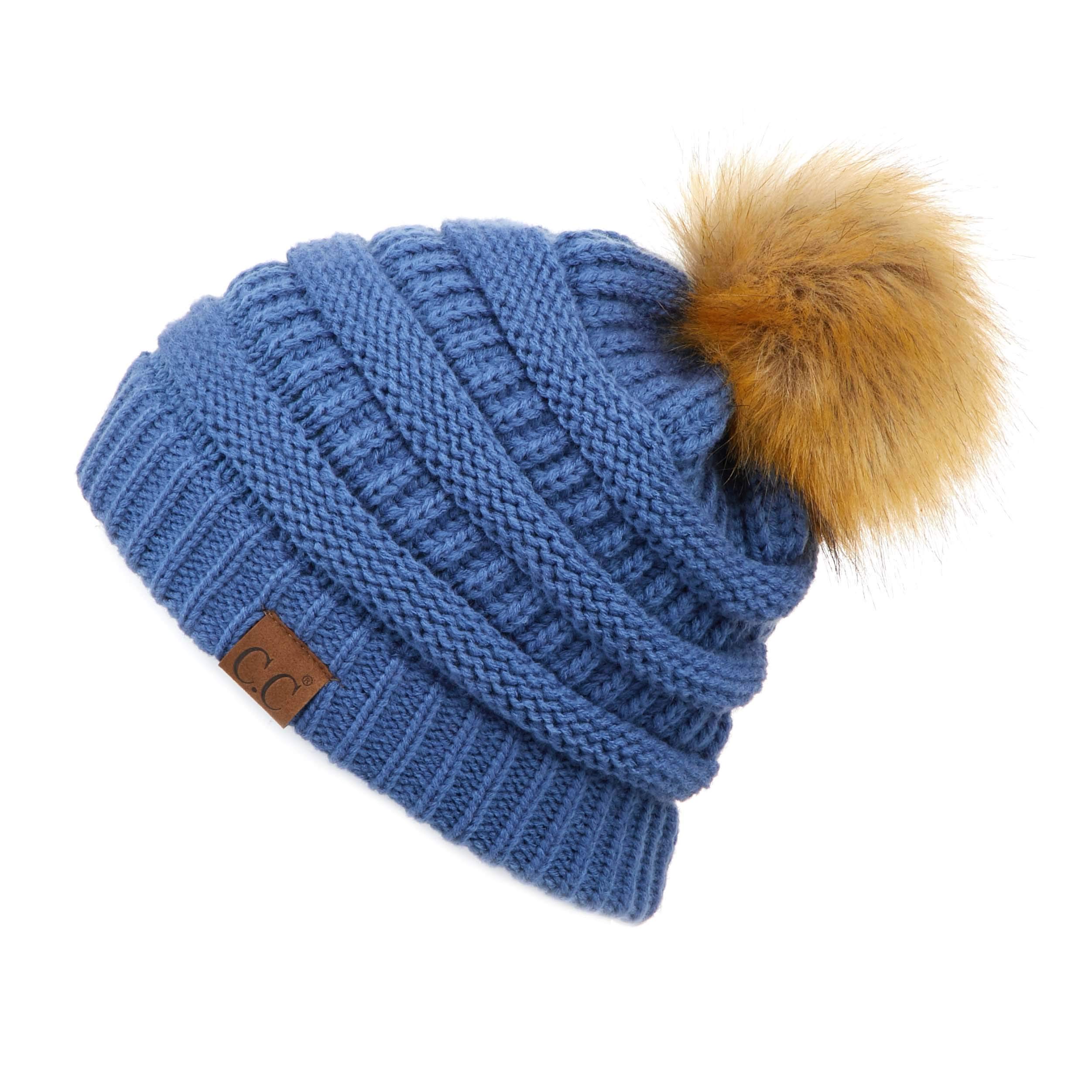 Fur pom-pom winter and autumn fashion thick elastic knitted beanie cap