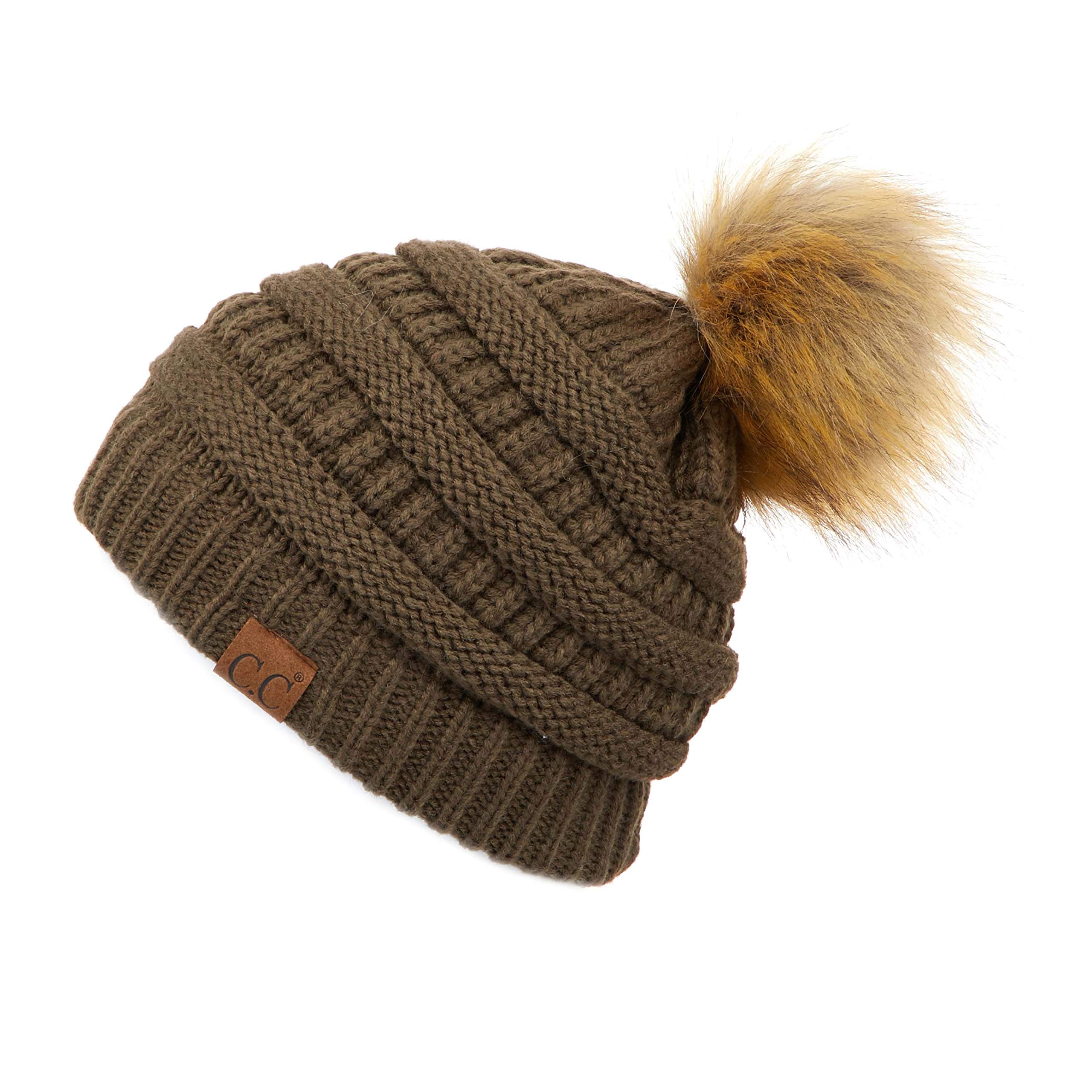 Fur pom-pom winter and autumn fashion thick elastic knitted beanie cap