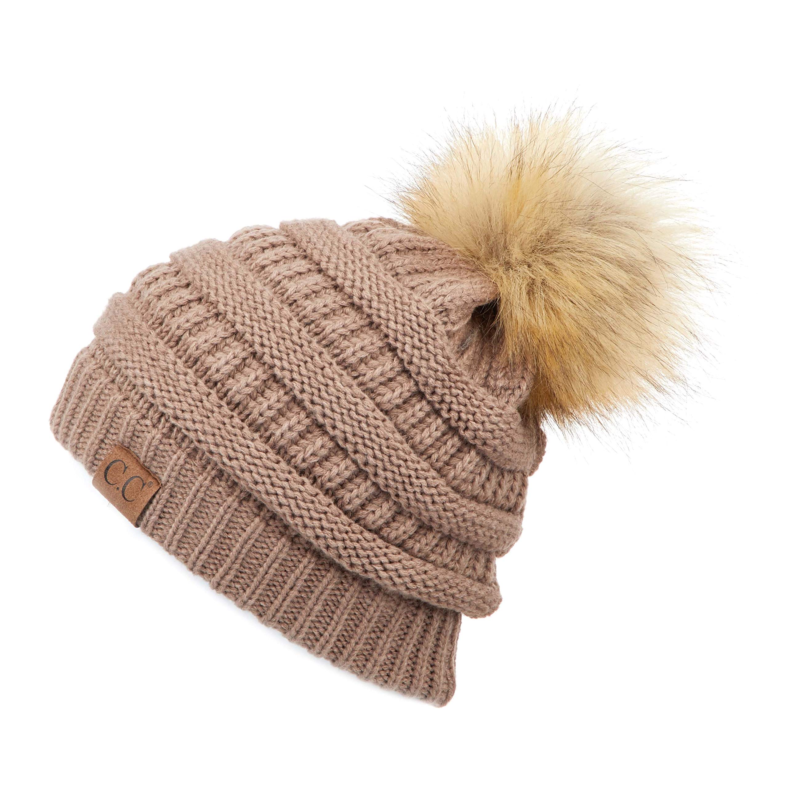 Fur pom-pom winter and autumn fashion thick elastic knitted beanie cap