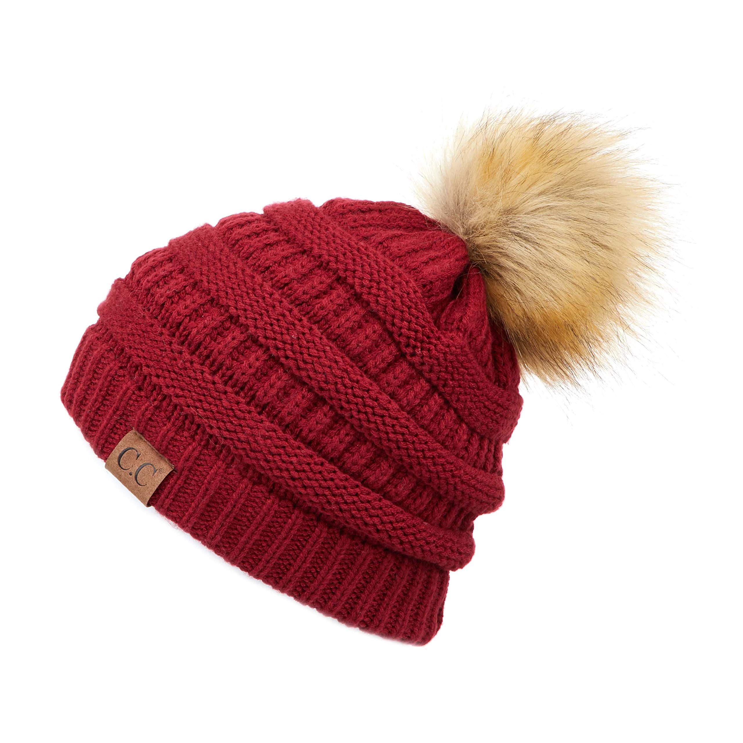 Fur pom-pom winter and autumn fashion thick elastic knitted beanie cap