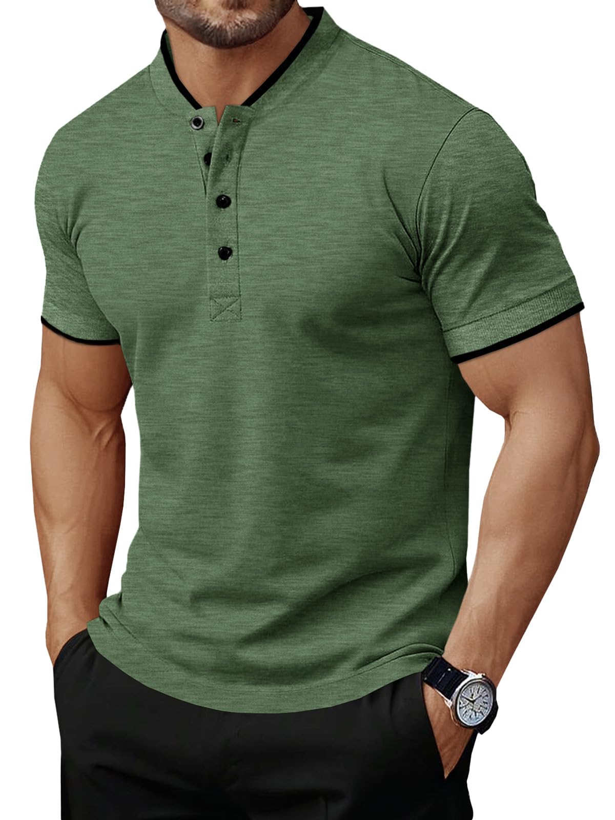 Mens Henley Shirts Short Sleeve Casual Polo Shirts Summer Business Workout Golf T- Shirts