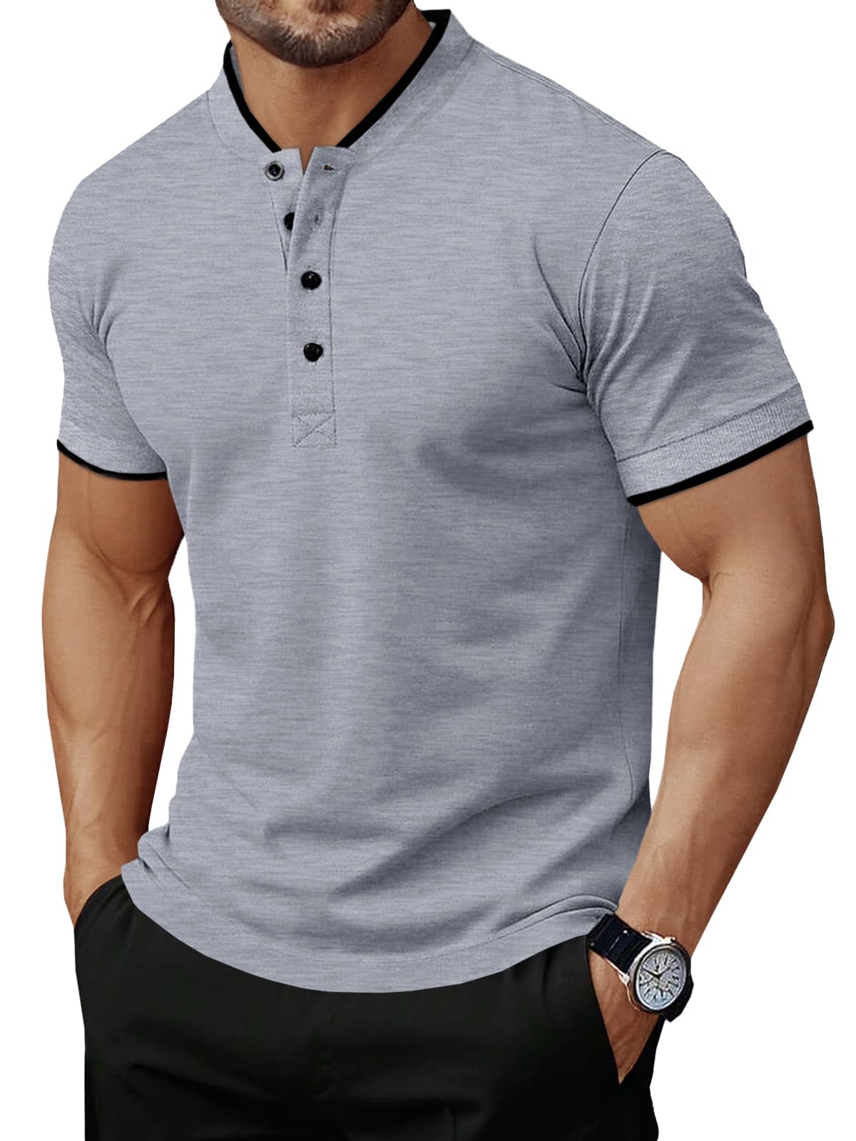 Mens Henley Shirts Short Sleeve Casual Polo Shirts Summer Business Workout Golf T- Shirts