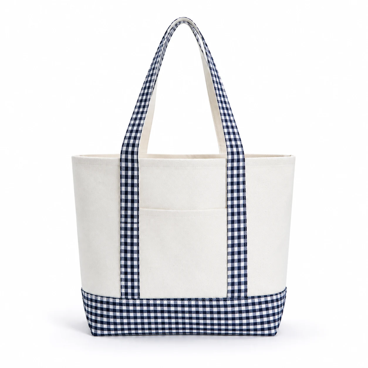 Canvas Tote with Checkered Handles